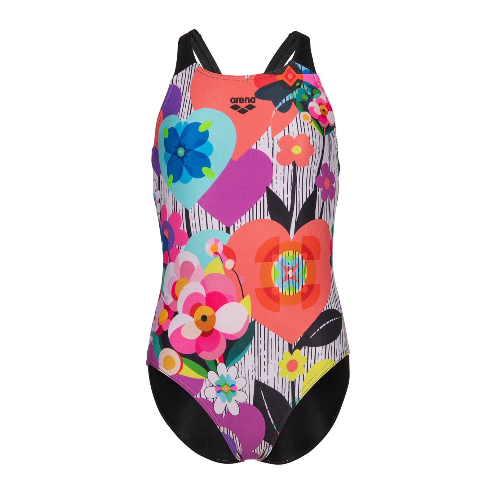 Arena G Arena Roses Swimsuit V Back One Piece Badeanzug Mädchen, mehrfarbig, Grösse: 164