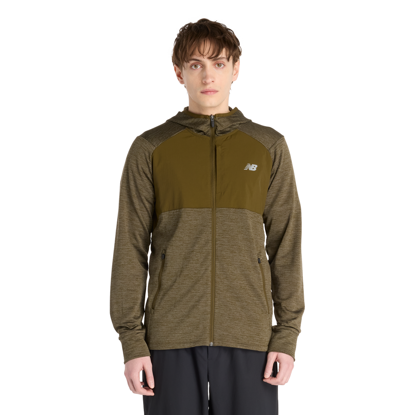 New Balance Heat Grid Hooded Full Zip Regular Fit Herren, woodland heather, Grösse: S