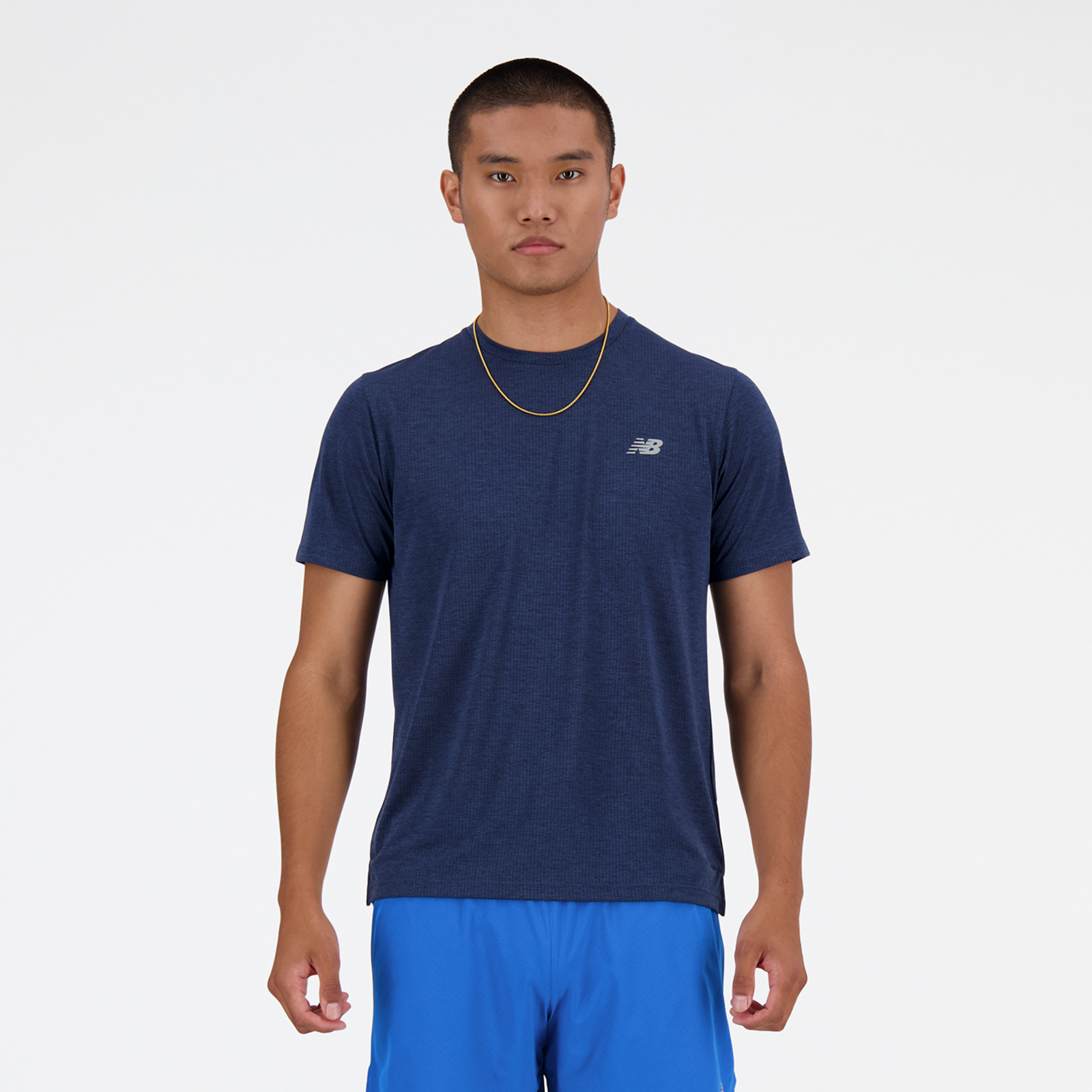 New Balance NB Athletics Run T-Shirt Regular Fit Herren, nb navy heather, Grösse: XXL