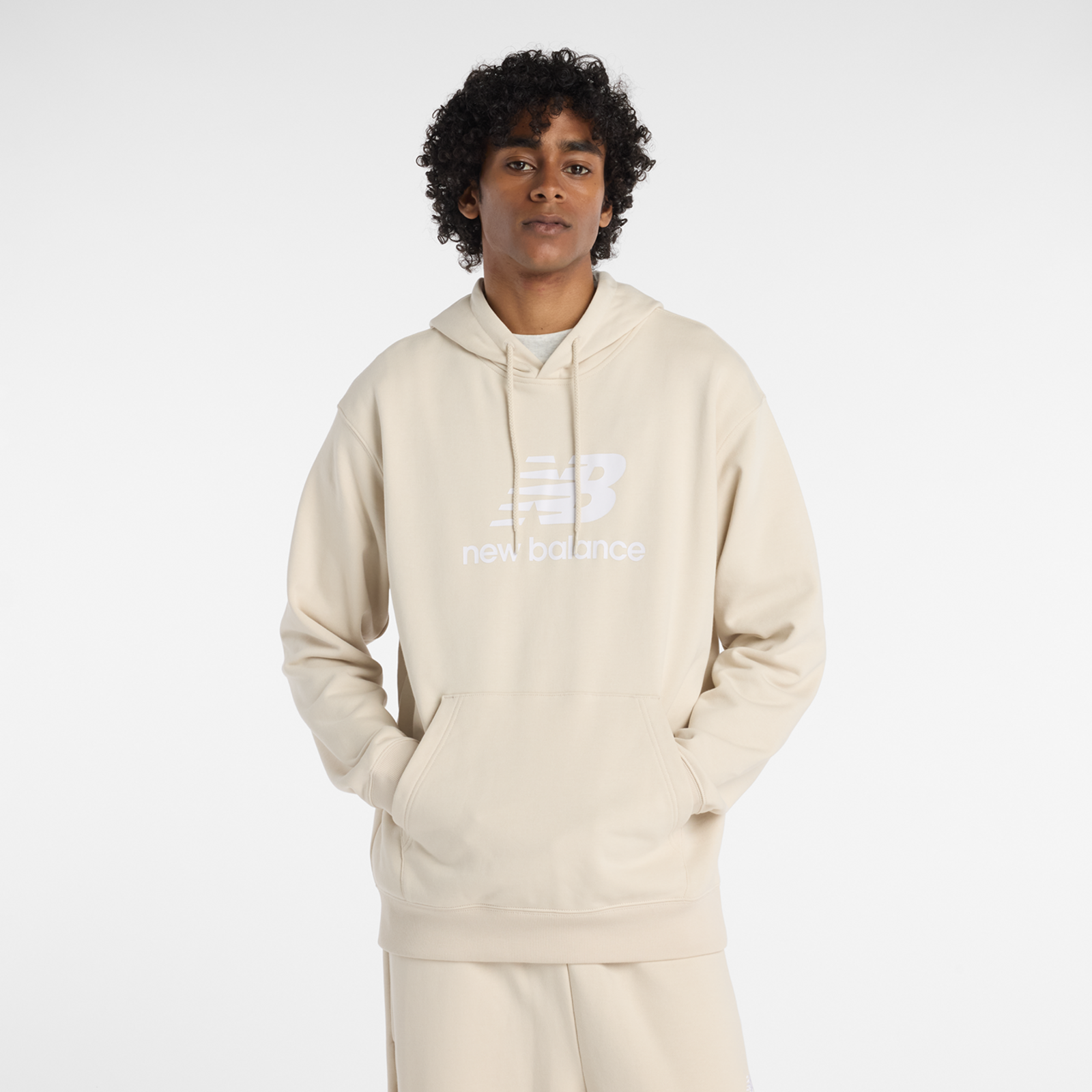 New Balance Sport Essentials Stacked Logo French Terry Hoodie Relaxed Fit Herren, timberwolf, Grösse: XL