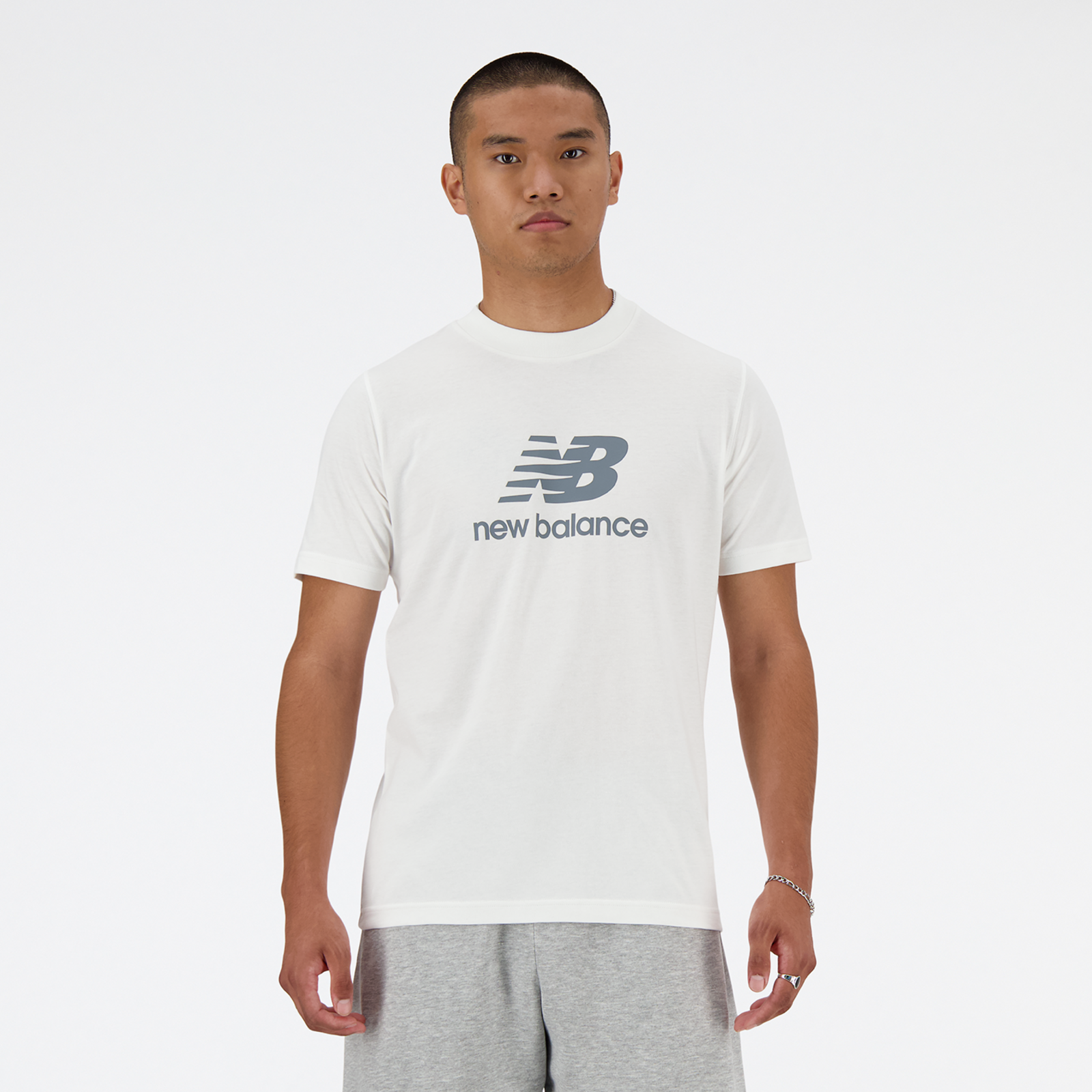 New Balance Sport Essentials Stacked Logo T-Shirt Regular Fit Herren, white, Grösse: XXL