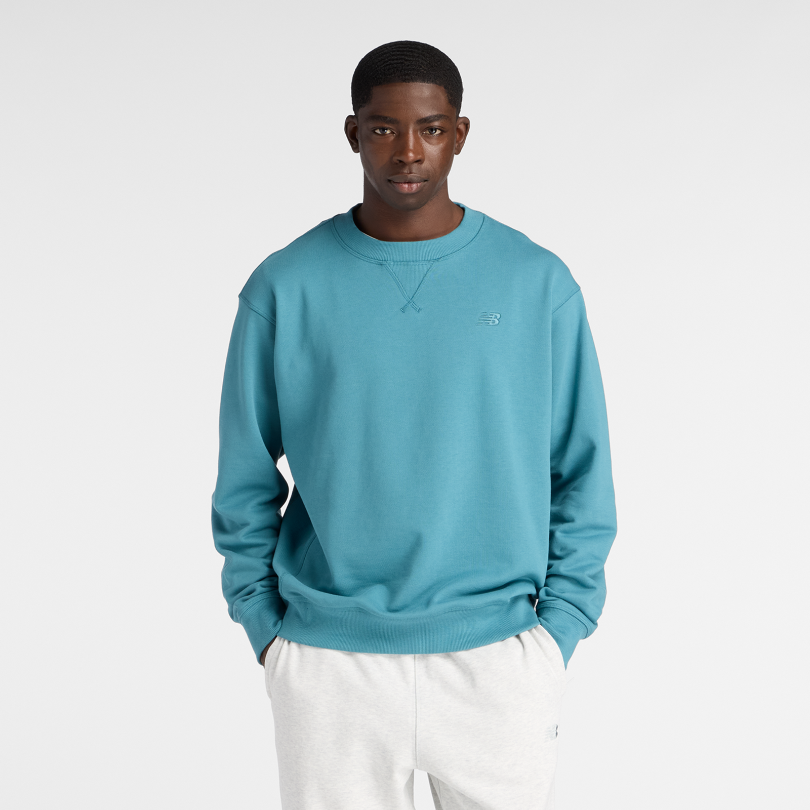 New Balance NB Athletics French Terry Crew Relaxed Fit Herren, big teal, Grösse: XL