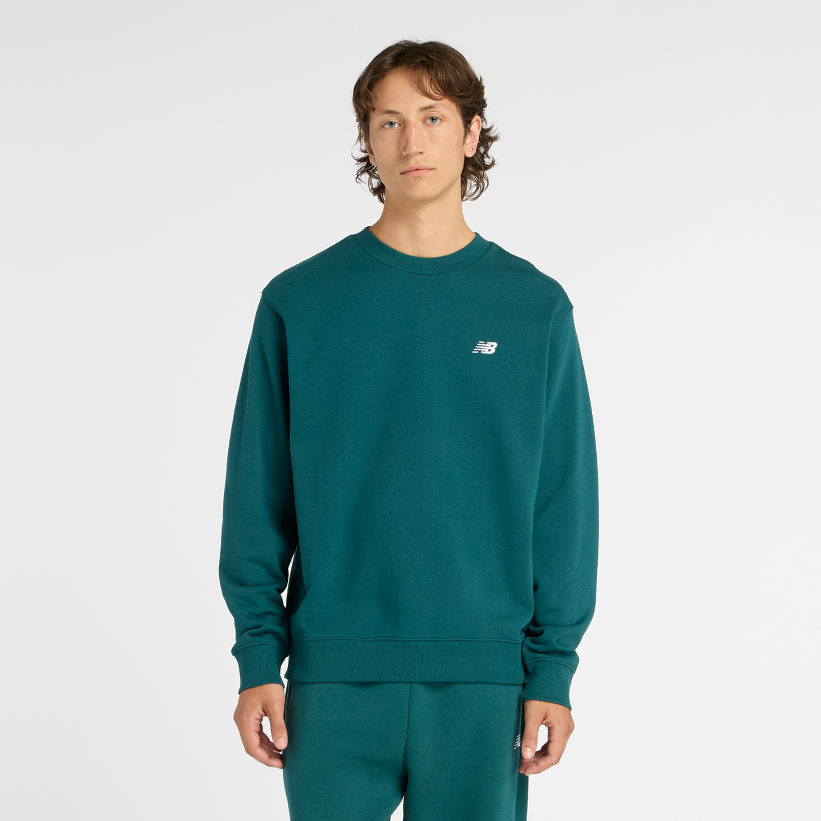 New Balance Sport Essentials Small Logo French Terry Crew Relaxed Fit Herren, medusa green, Grösse: XXL