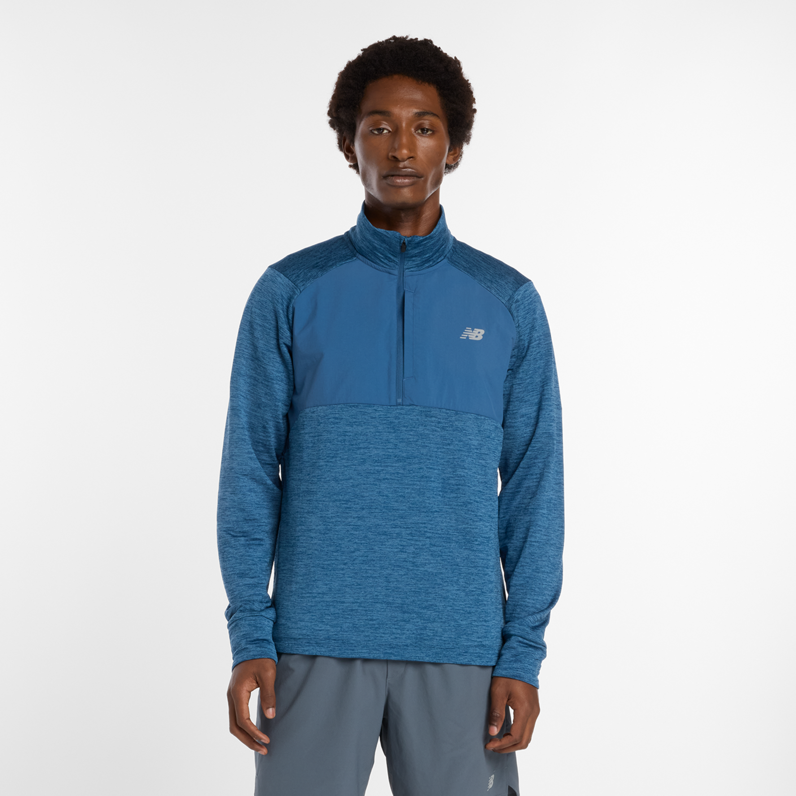 New Balance Athletics Heat Grid 1/2 Zip Regular Fit Herren, dark shoreline blue heather, Grösse: XL