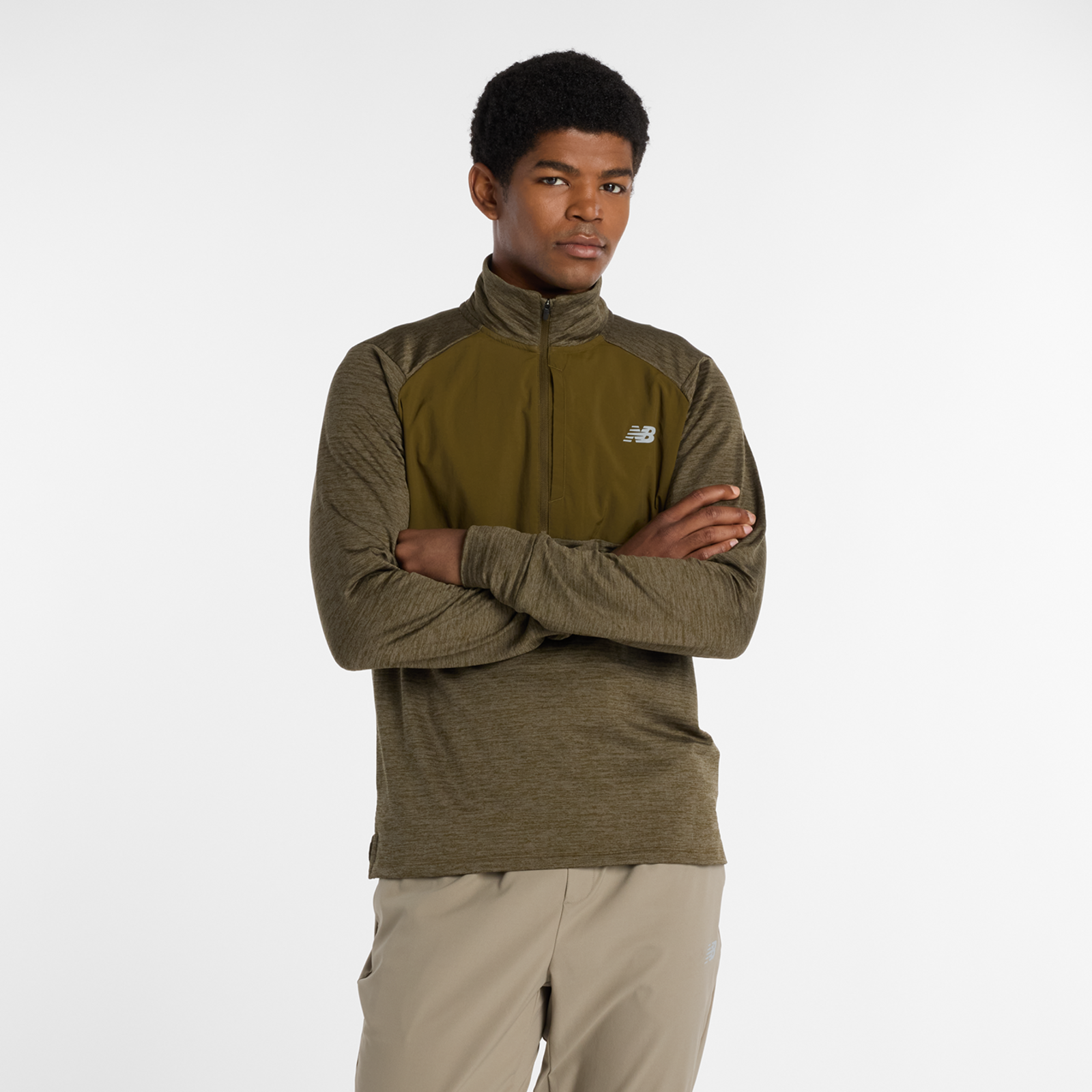 New Balance Athletics Heat Grid 1/2 Zip Regular Fit Herren, woodland heather, Grösse: XL