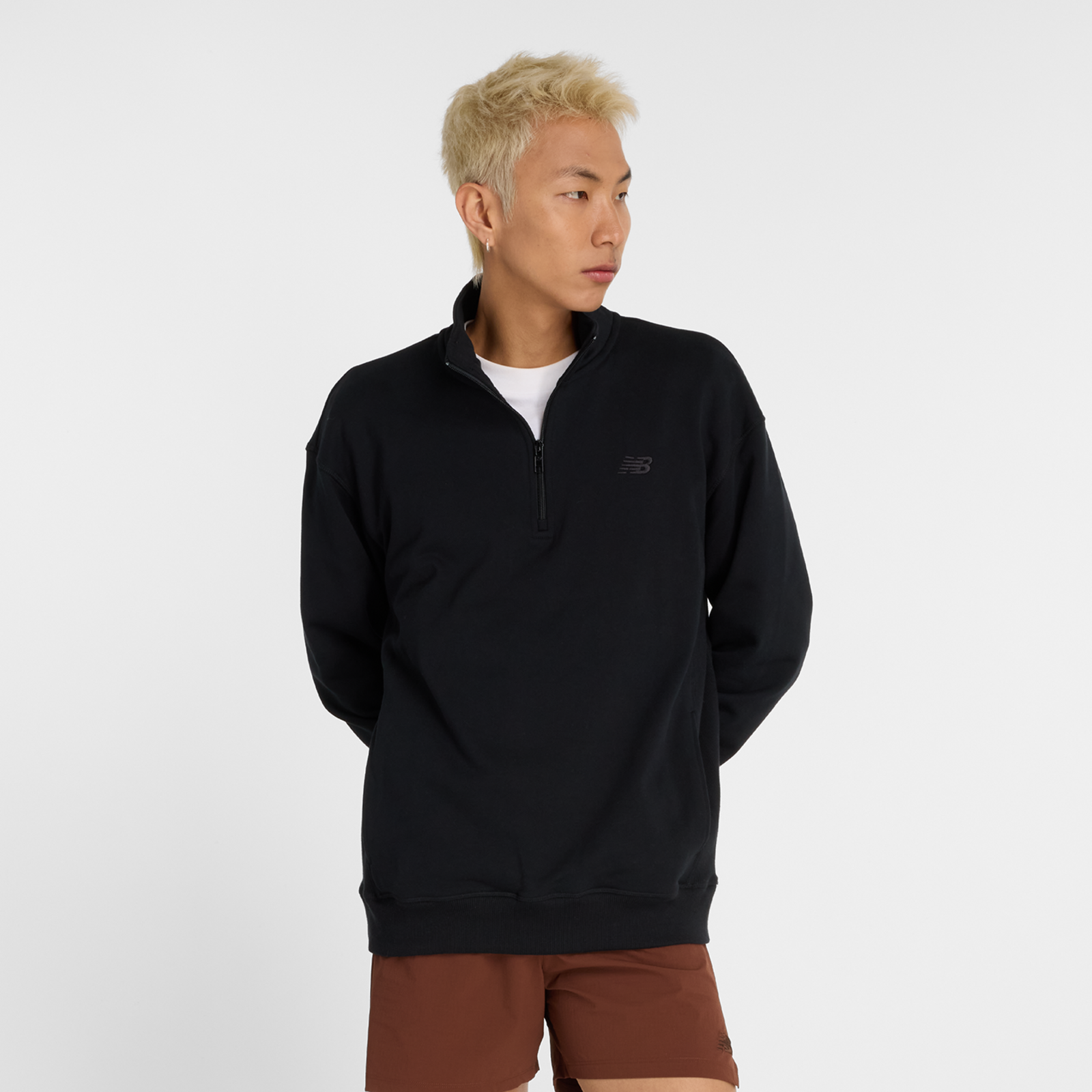 New Balance Athletics Fleece 1/2 Zip Relaxed Fit Herren, schwarz, Grösse: L