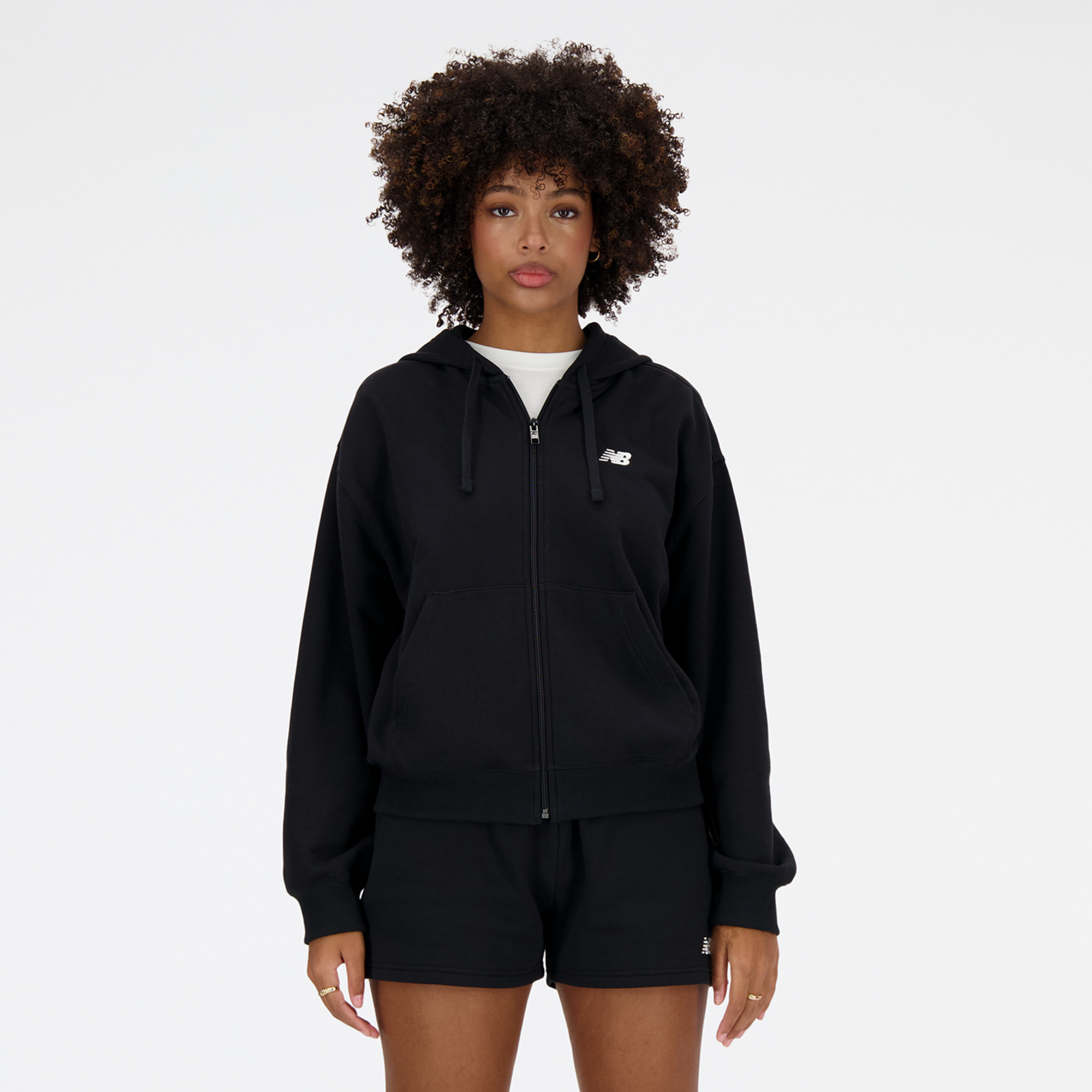 New Balance W New Balance French Terry Full Zip Hoodie Oversized Fit Damen, black, Grösse: XL