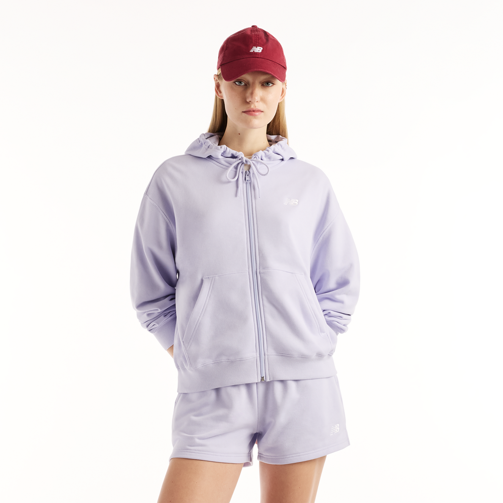 New Balance W New Balance French Terry Full Zip Hoodie Oversized Fit Damen, violett, Grösse: XS