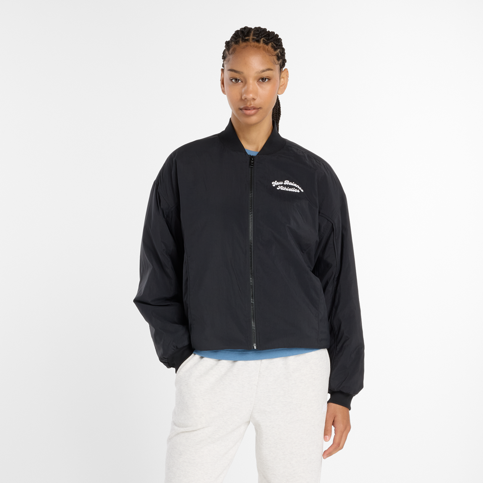 New Balance W Linear Heritage Woven Bomber Jacket  Damen, black, Grösse: L