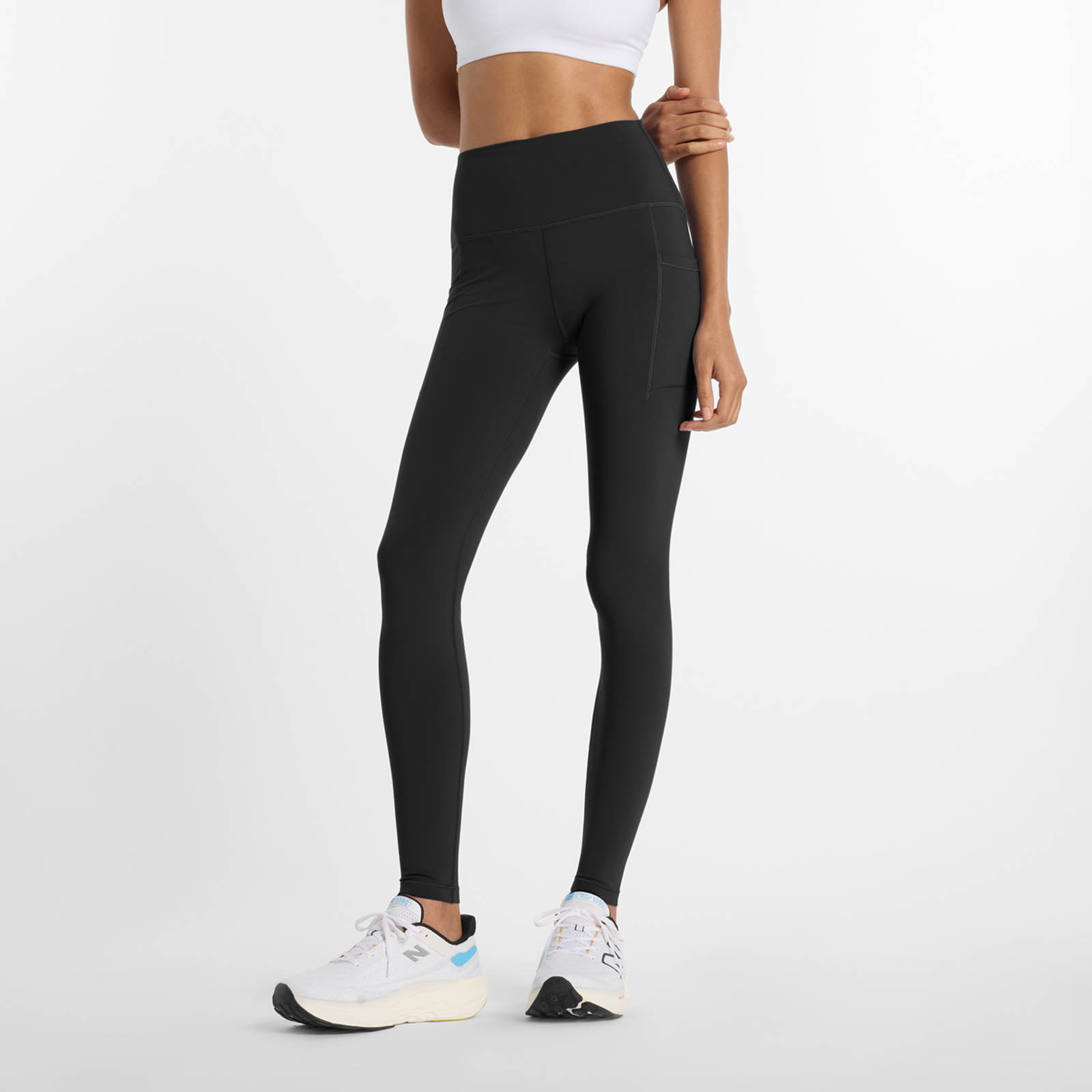 New Balance W NB Sleek Pocket High Rise Legging 27" Fitted Damen, black, Grösse: S