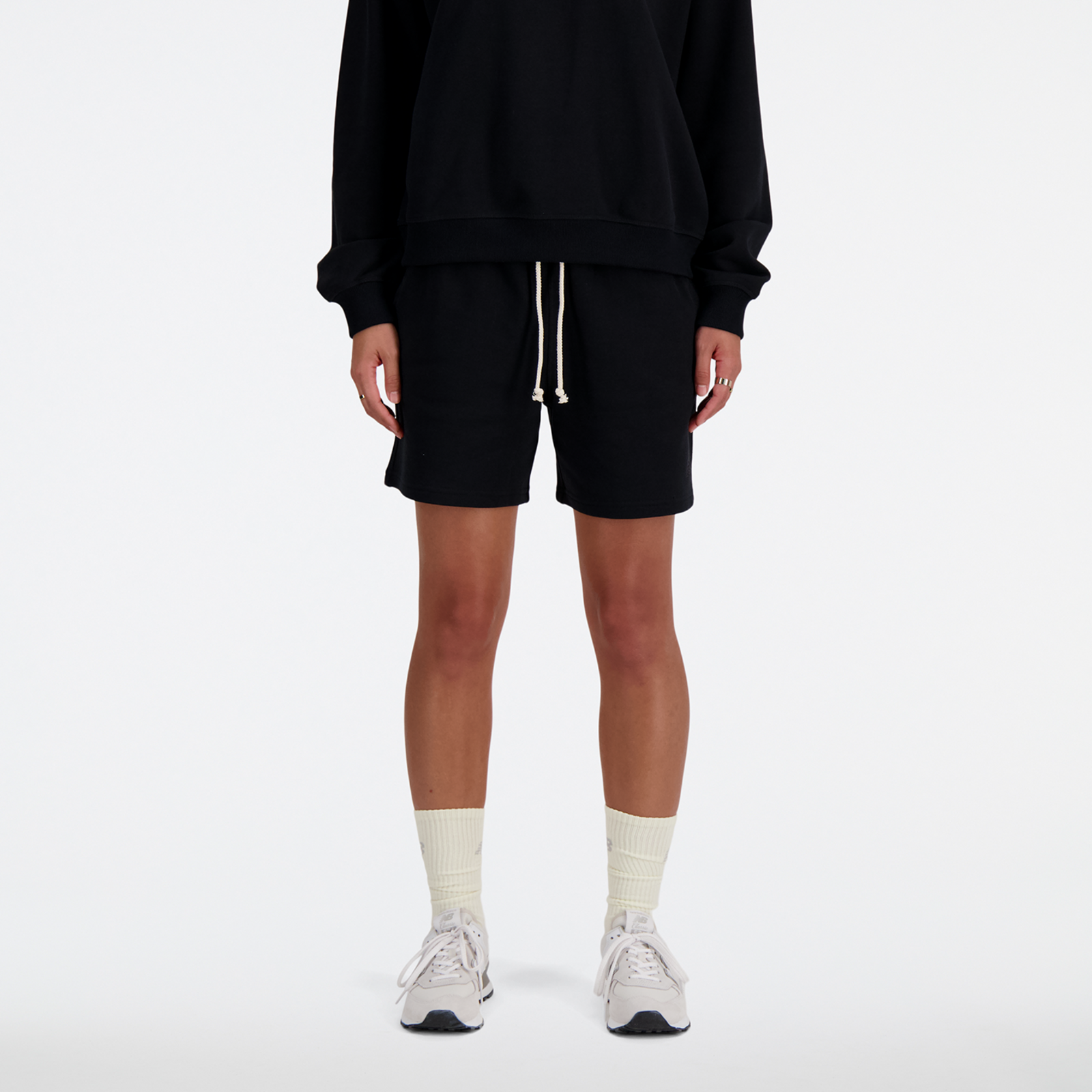 New Balance W NB Athletics French Terry Short Relaxed Fit Damen, black, Grösse: L