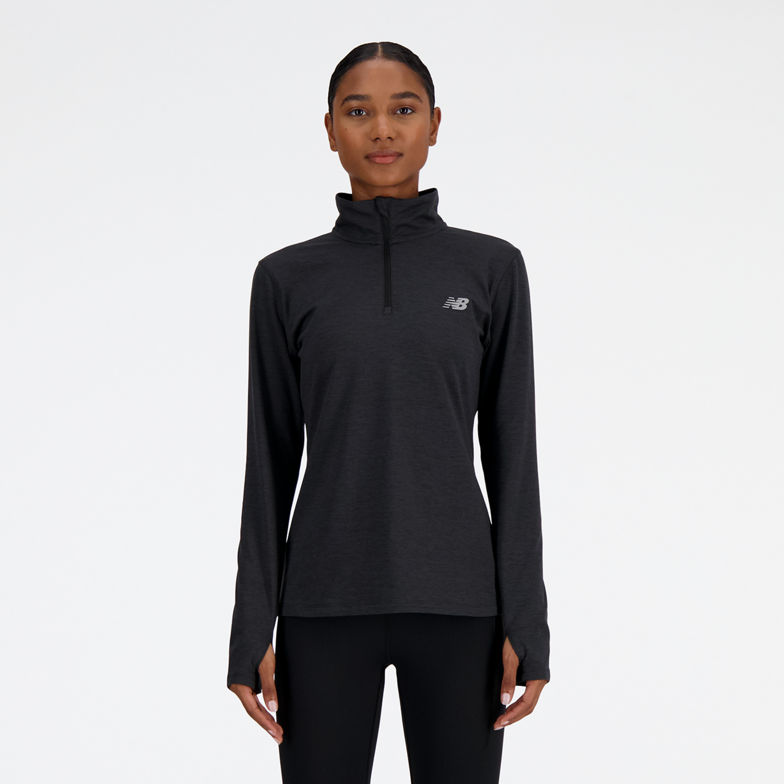 New Balance W Sport Essentials Space Dye Quarter Zip Slim Fit Damen, black heather, Grösse: L