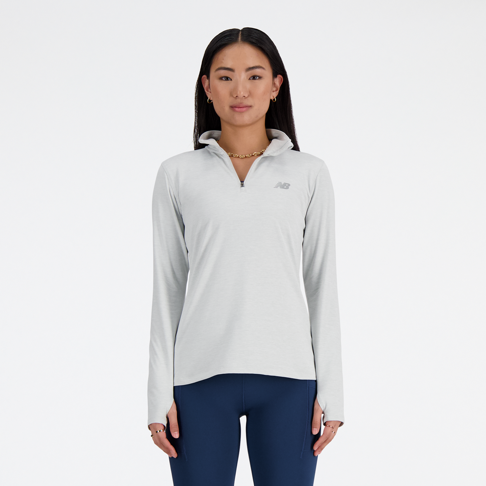 New Balance W Sport Essentials Space Dye Quarter Zip Slim Fit Damen, ash heather, Grösse: XL
