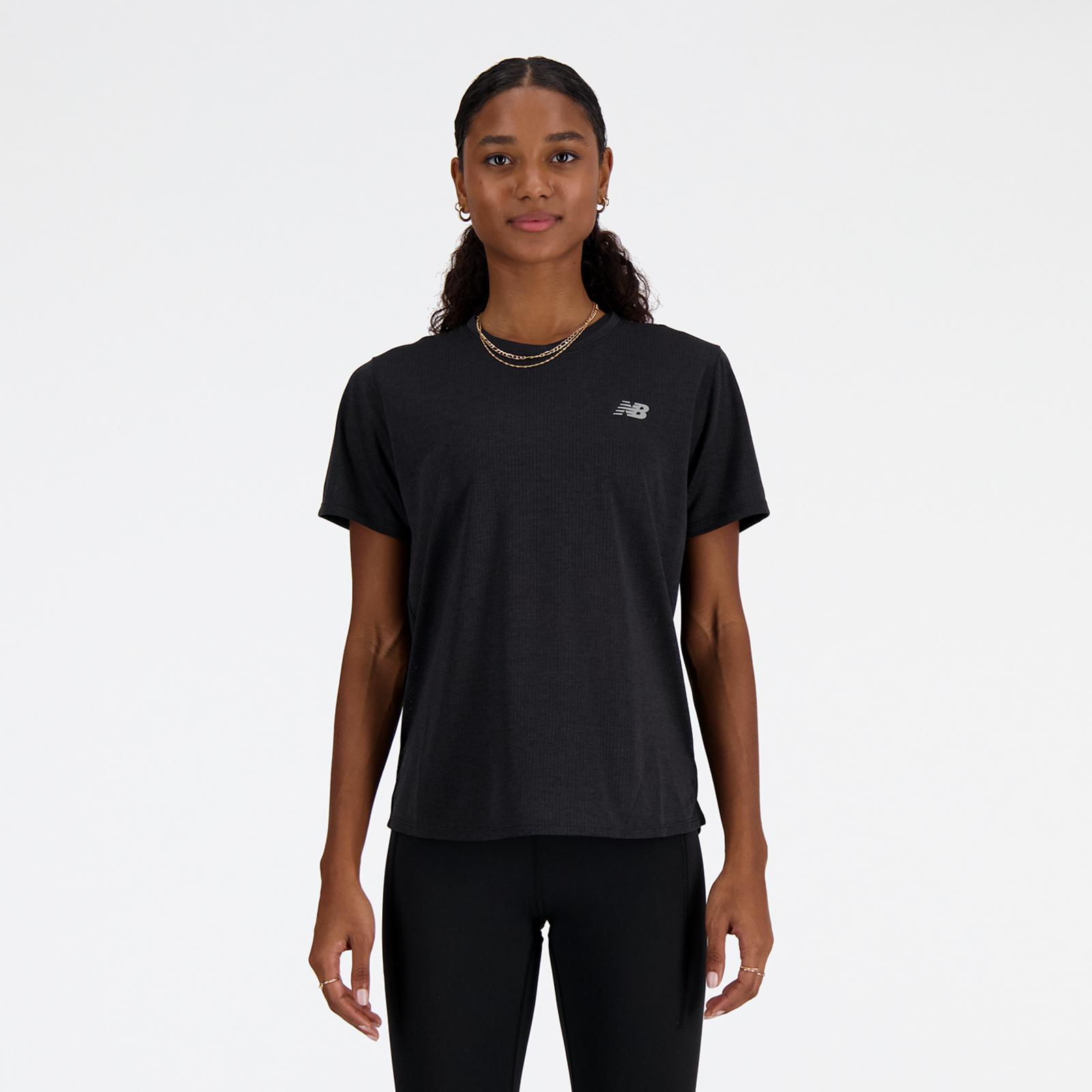 New Balance W NB Athletics Short Sleeve Regular Fit Damen, black heather, Grösse: XL