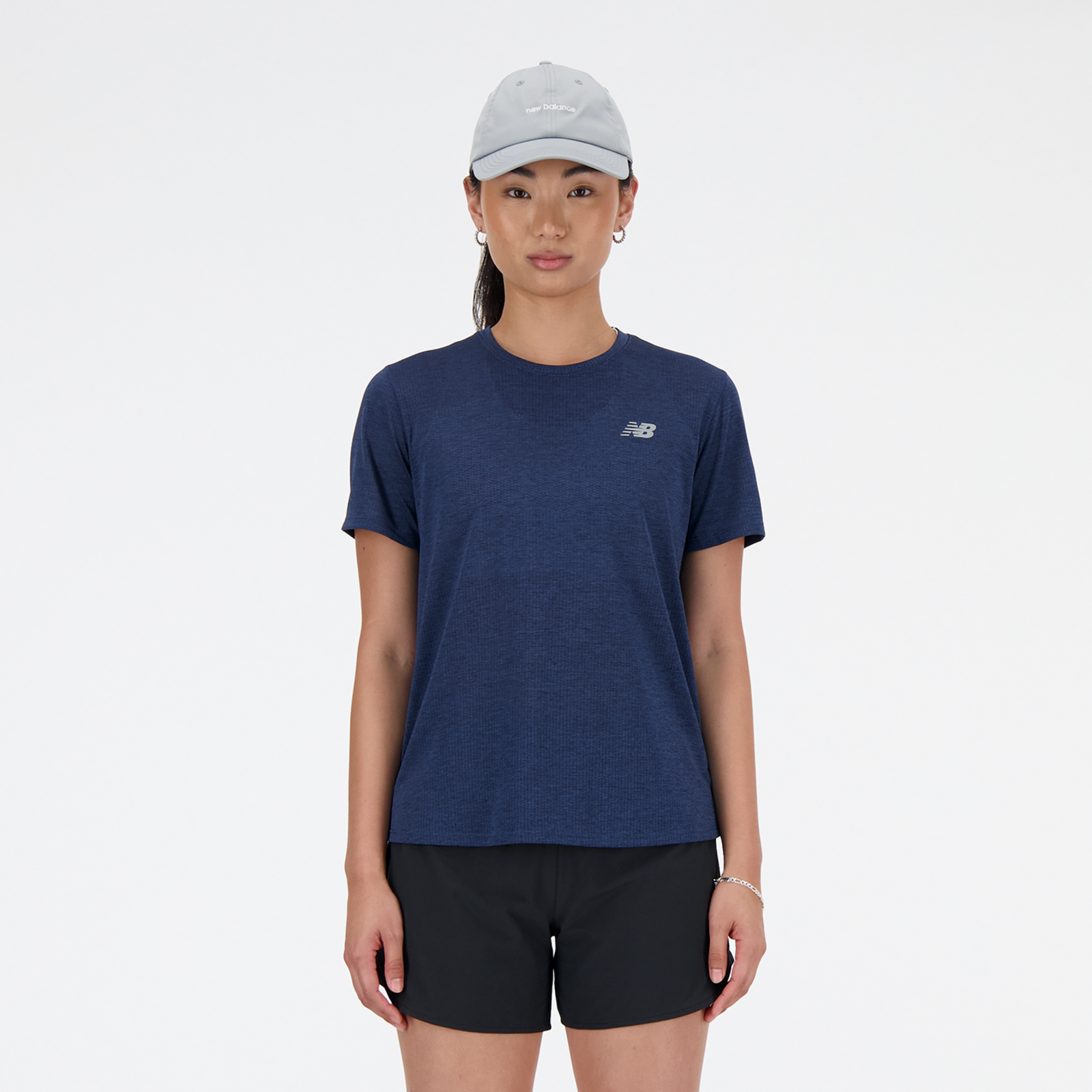 New Balance W NB Athletics Short Sleeve Regular Fit Damen, nb navy heather, Grösse: M