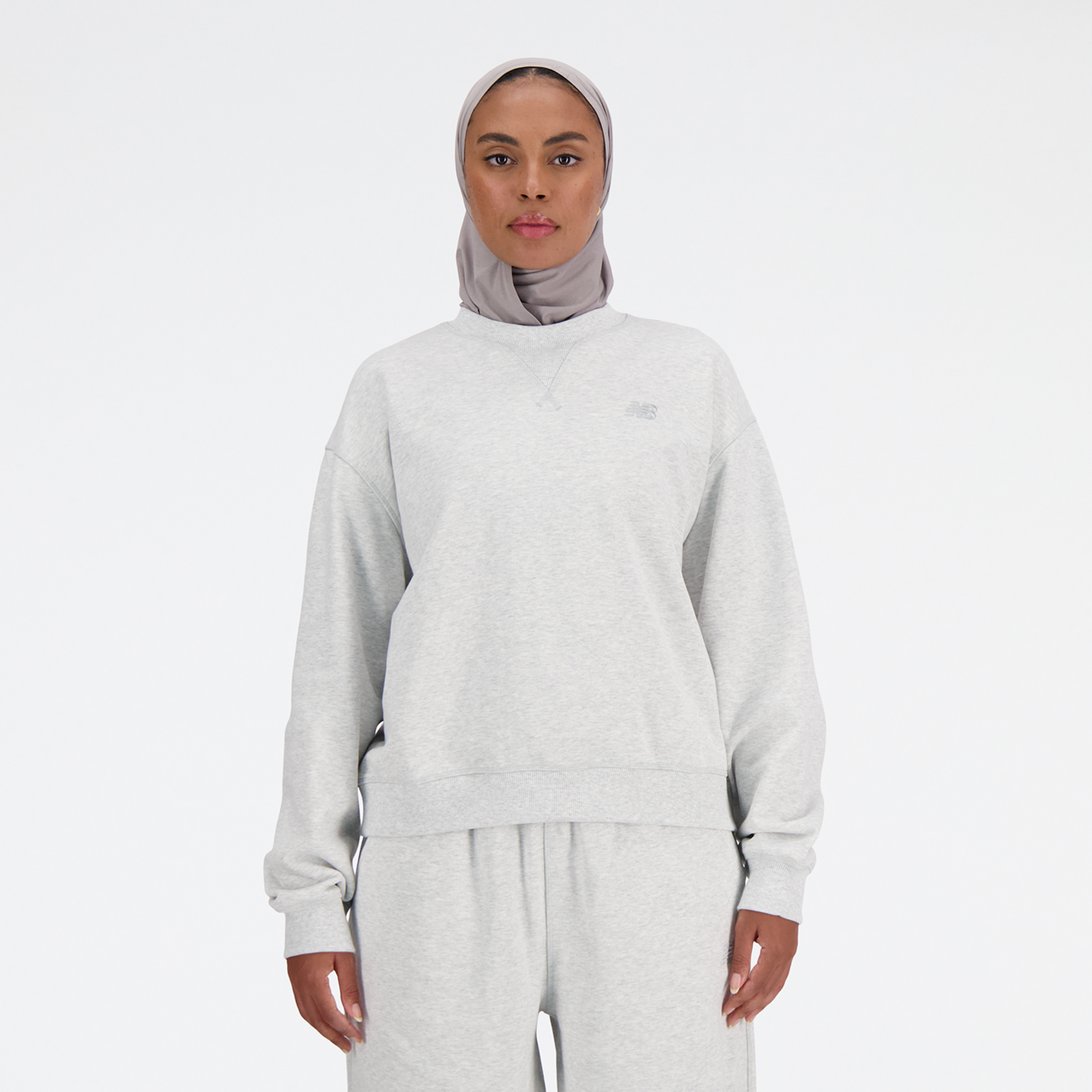 New Balance W NB Athletics French Terry Crew Oversized Fit Damen, ash heather, Grösse: XL