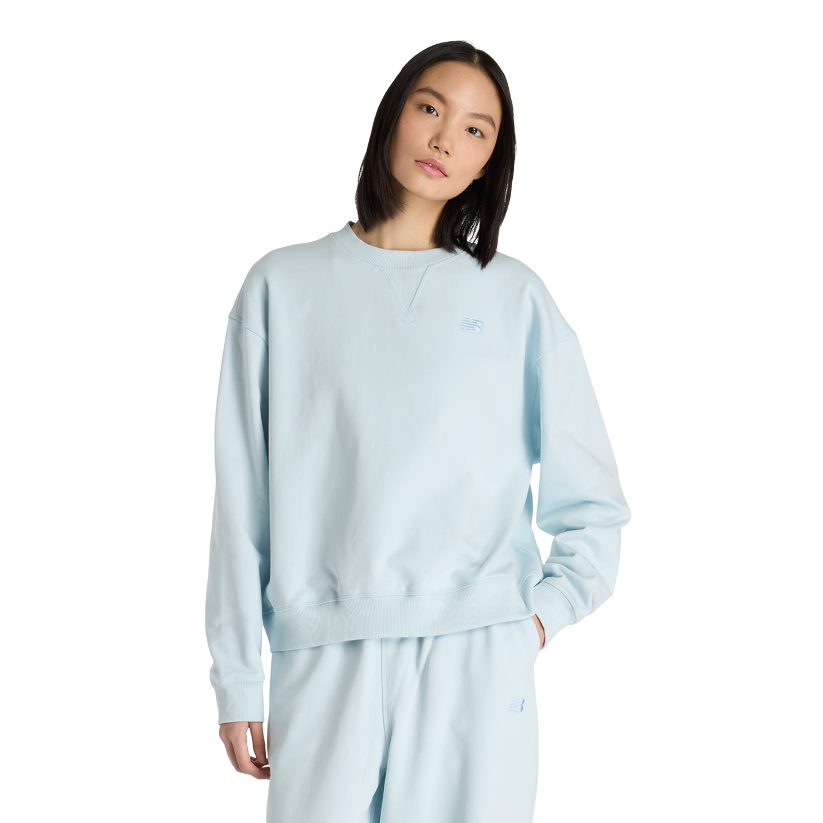New Balance W NB Athletics French Terry Crew Oversized Fit Damen, blau, Grösse: M