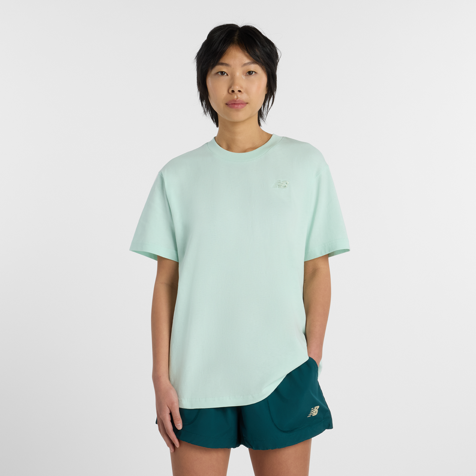 New Balance W NB Athletics Jersey T-Shirt Relaxed Fit Damen, cosmic jade, Grösse: S