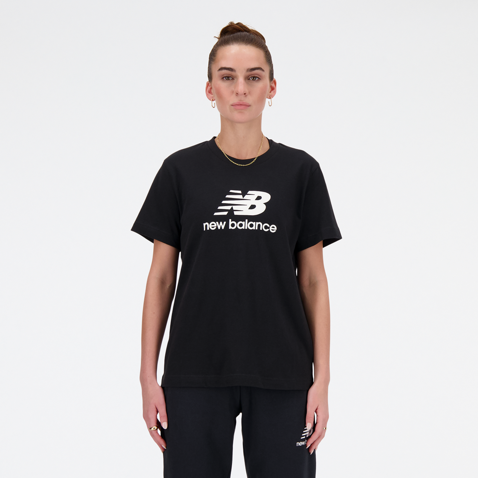 New Balance W Sport Essentials Jersey Logo T-Shirt Regular Fit Damen, black, Grösse: L