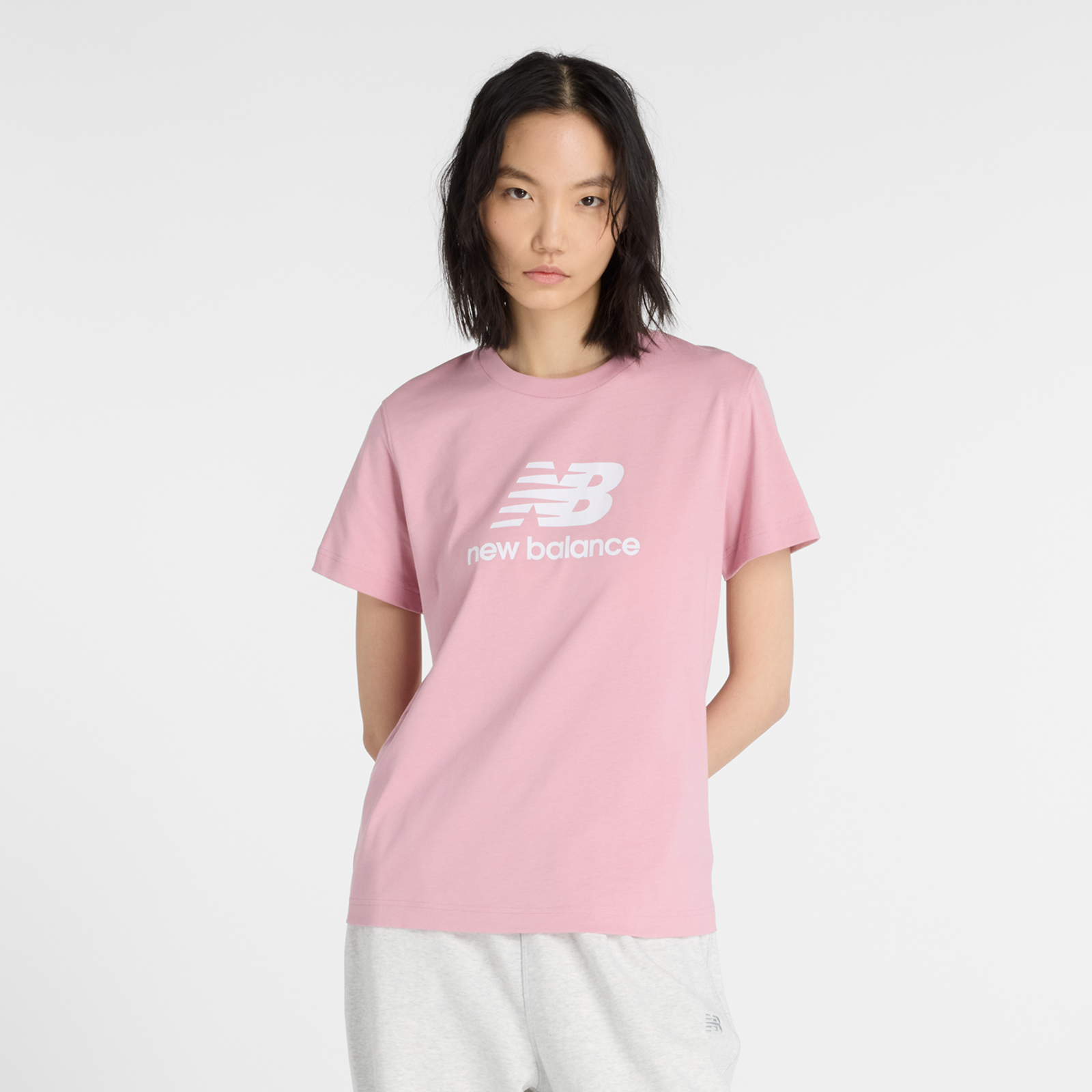 New Balance W Sport Essentials Jersey Logo T-Shirt Regular Fit Damen, pink taffy, Grösse: M