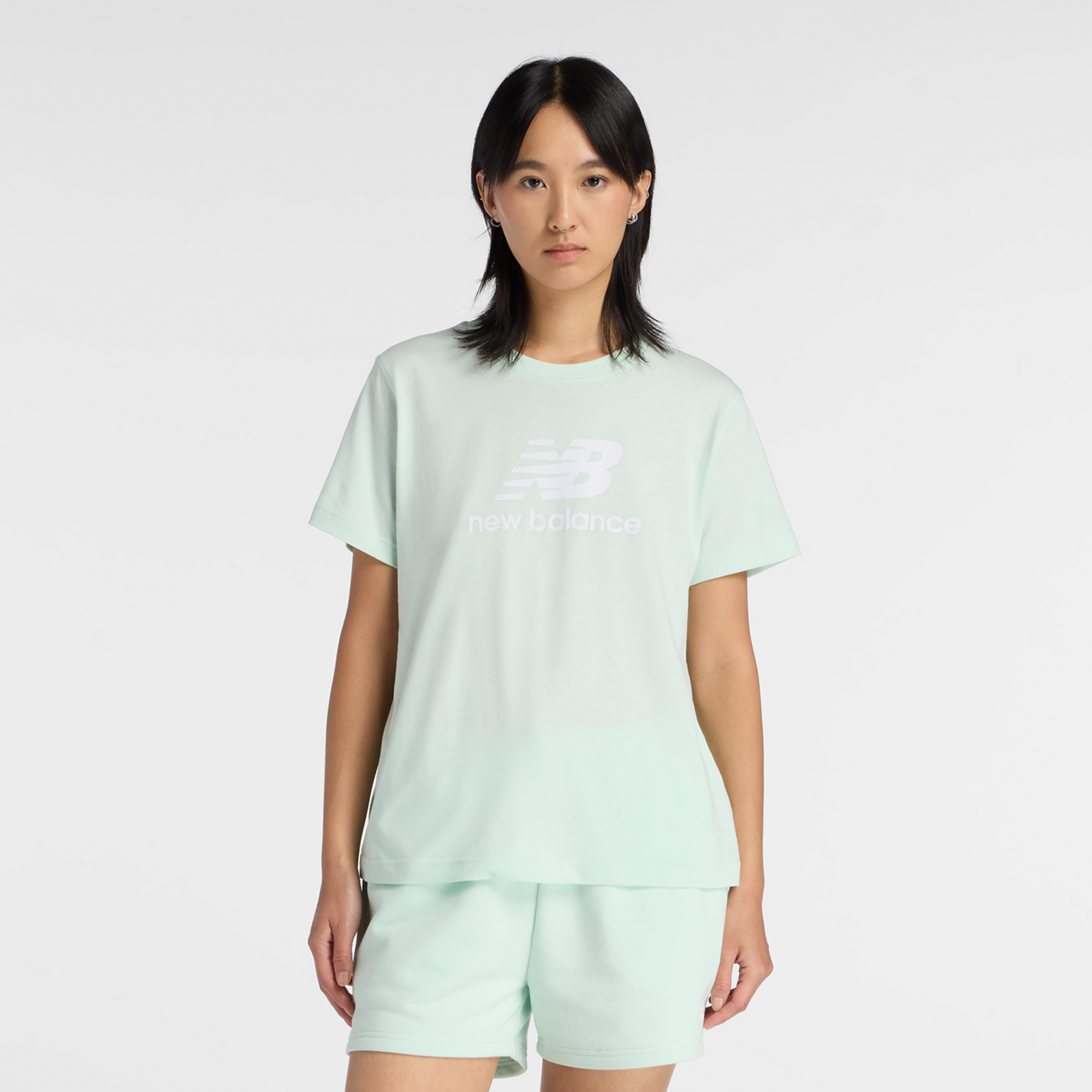 New Balance W Sport Essentials Jersey Logo T-Shirt Regular Fit Damen, cosmic jade, Grösse: XS