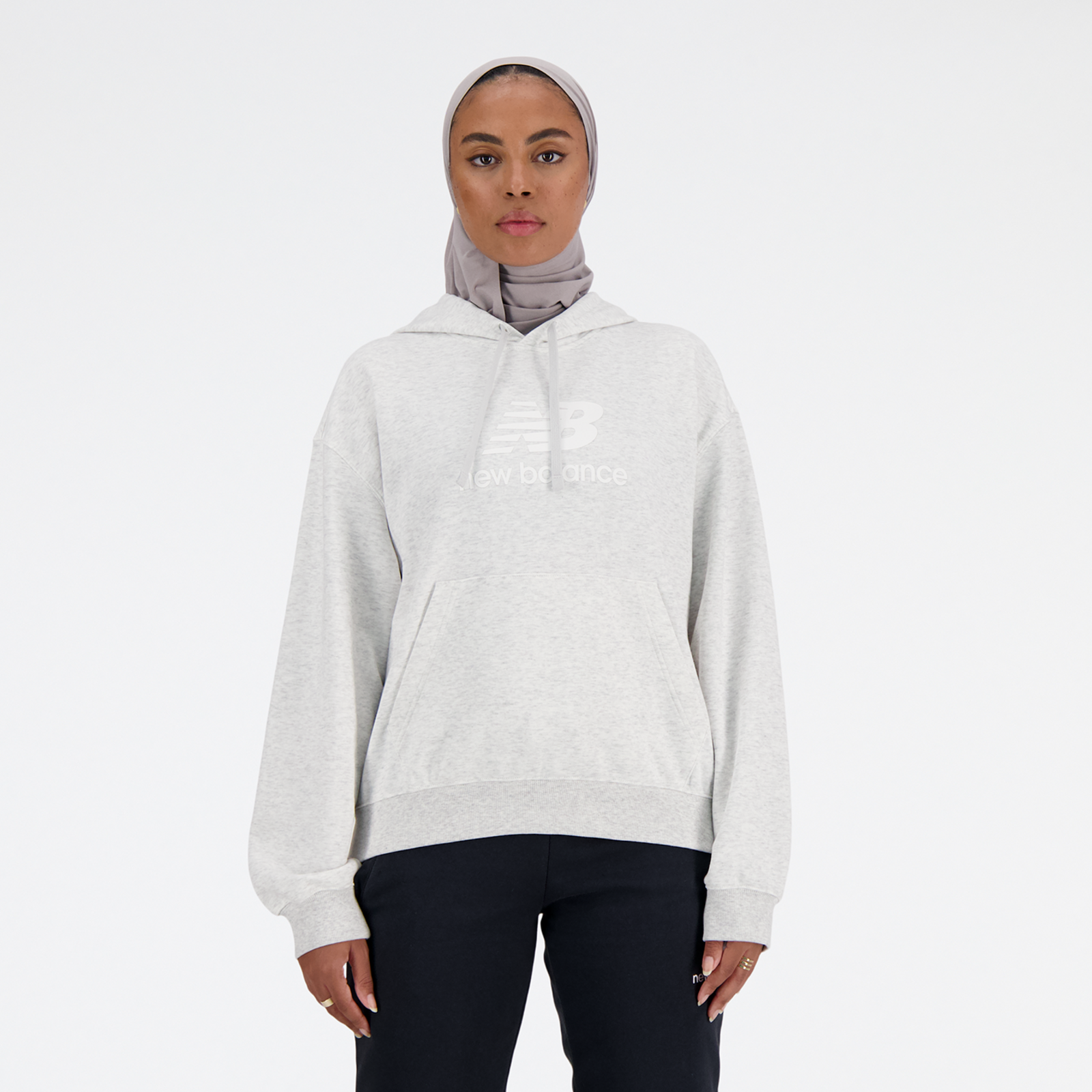 New Balance W Sport Essentials French Terry Stacked Logo Hoodie Oversized Fit Damen, grau, Grösse: XL