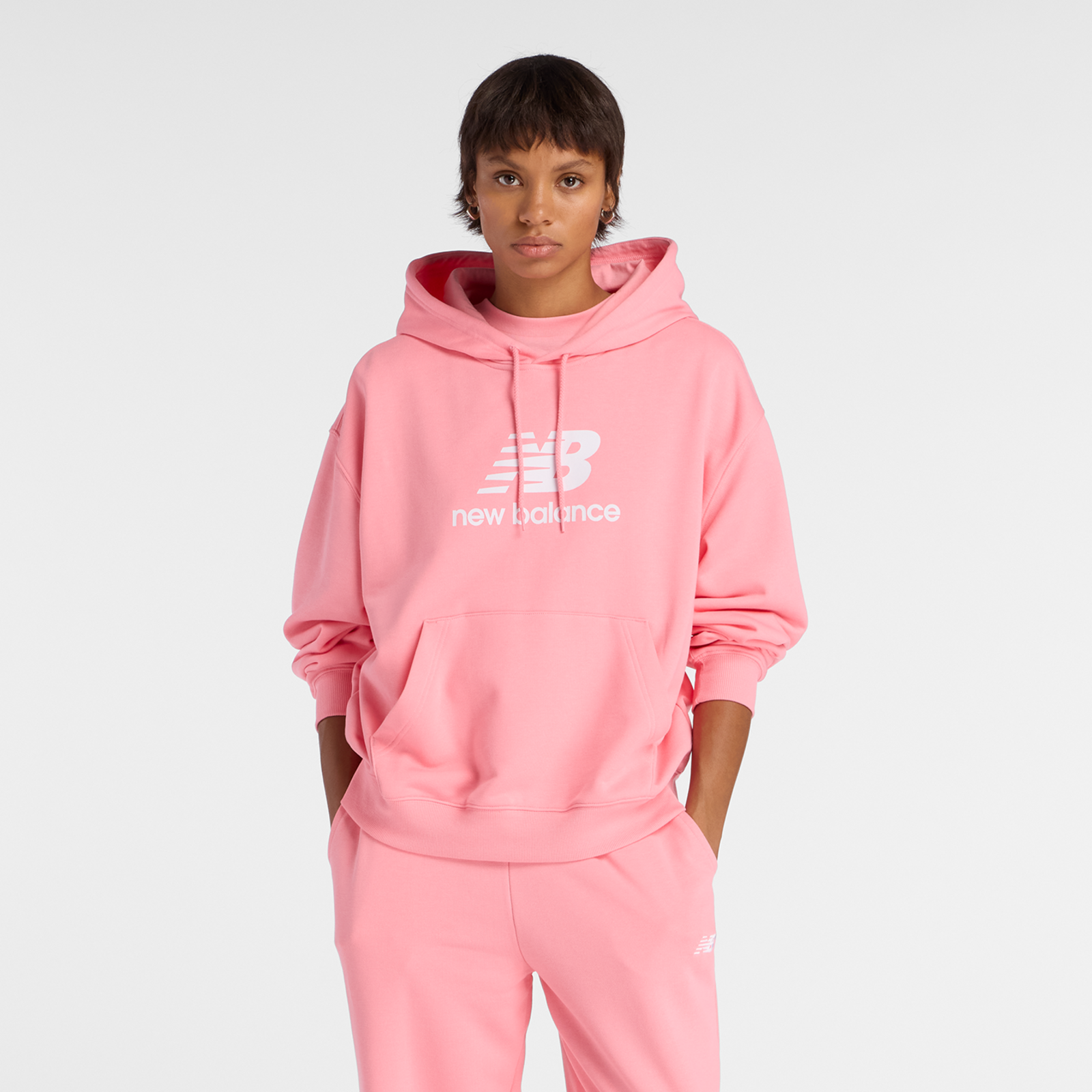 New Balance W Sport Essentials French Terry Stacked Logo Hoodie Oversized Fit Damen, double bubble, Grösse: XL
