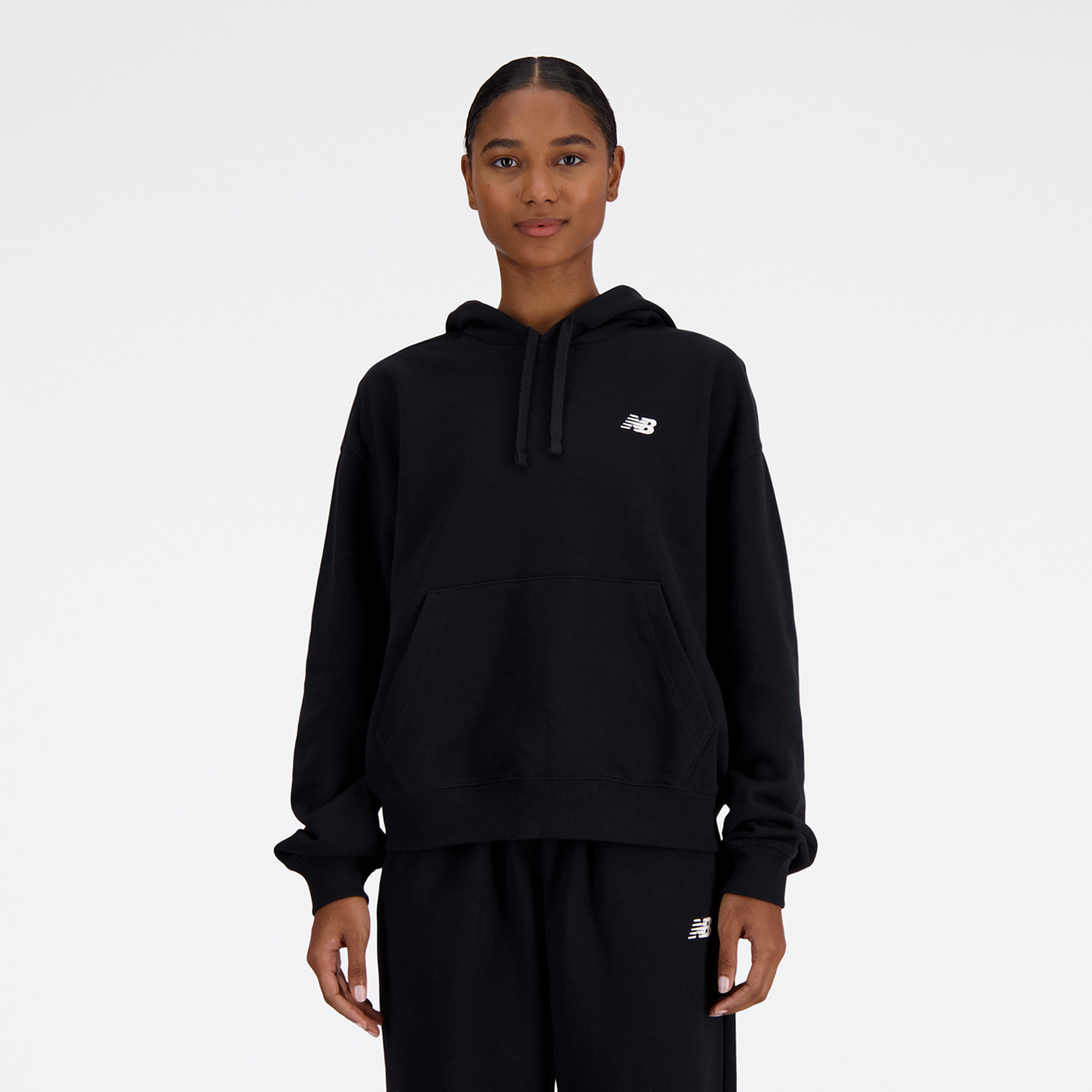 New Balance W Sport Essentials French Terry Small Logo Hoodie Oversized Fit Damen, black, Grösse: XL