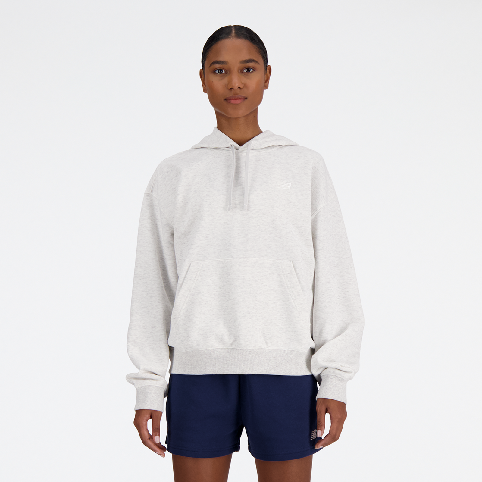 New Balance W Sport Essentials French Terry Small Logo Hoodie Oversized Fit Damen, ash heather, Grösse: L