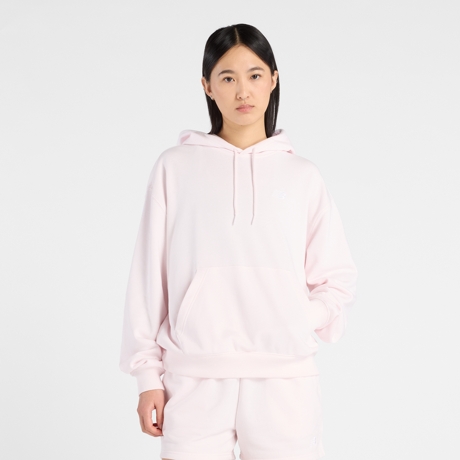 New Balance W Sport Essentials French Terry Small Logo Hoodie Oversized Fit Damen, pink salt, Grösse: L