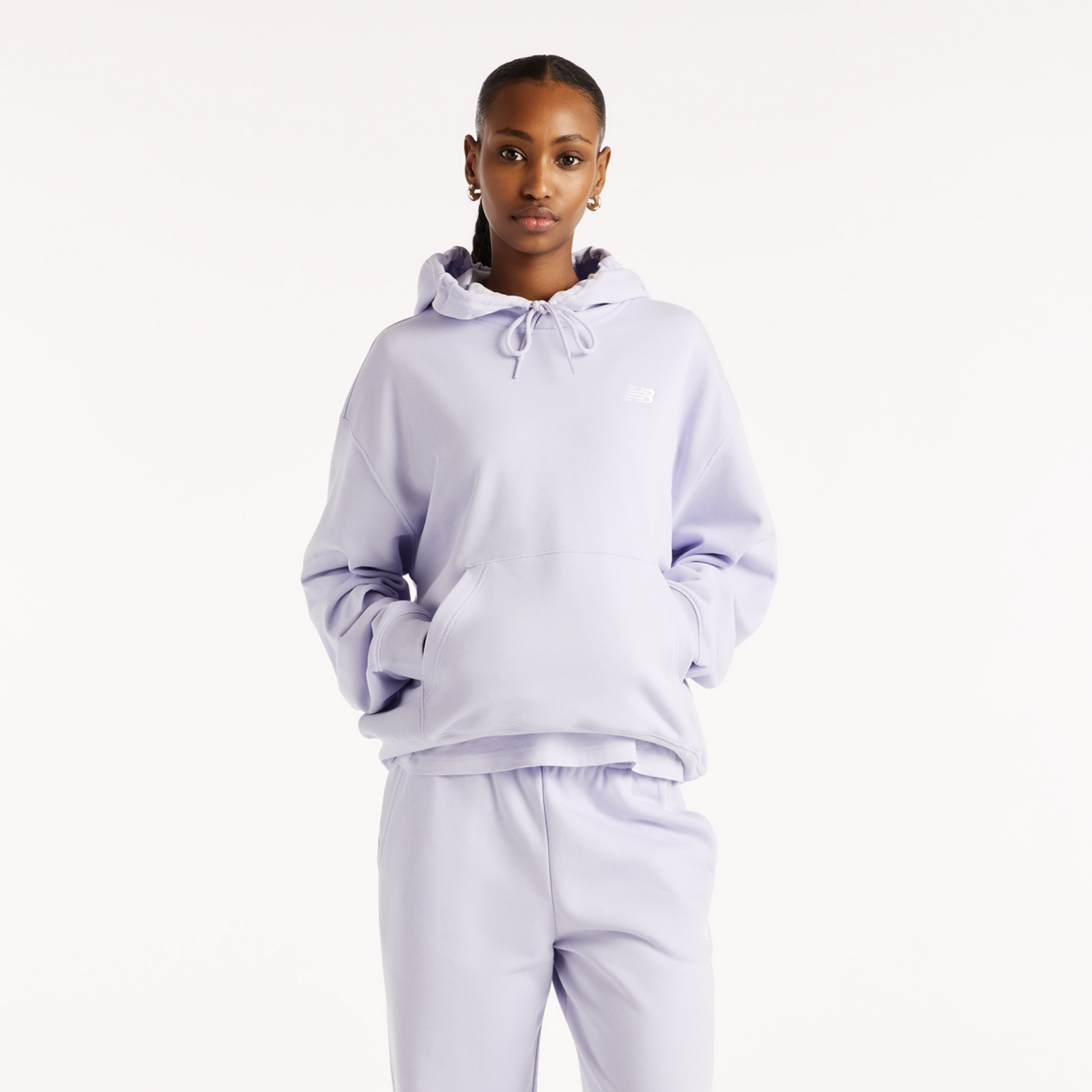 New Balance W Sport Essentials French Terry Small Logo Hoodie Oversized Fit Damen, violett, Grösse: XL