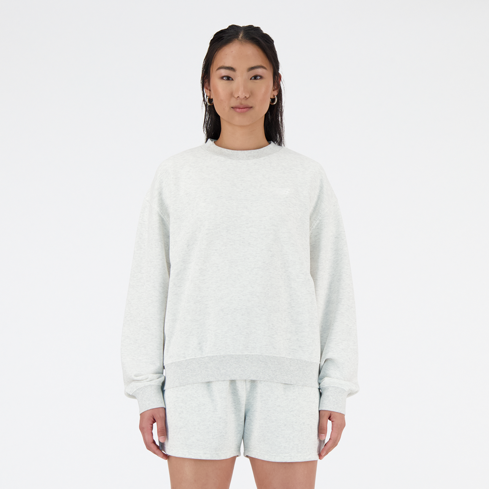 New Balance W Sport Essentials French Terry Small Logo Crew Oversized Fit Damen, ash heather, Grösse: XL