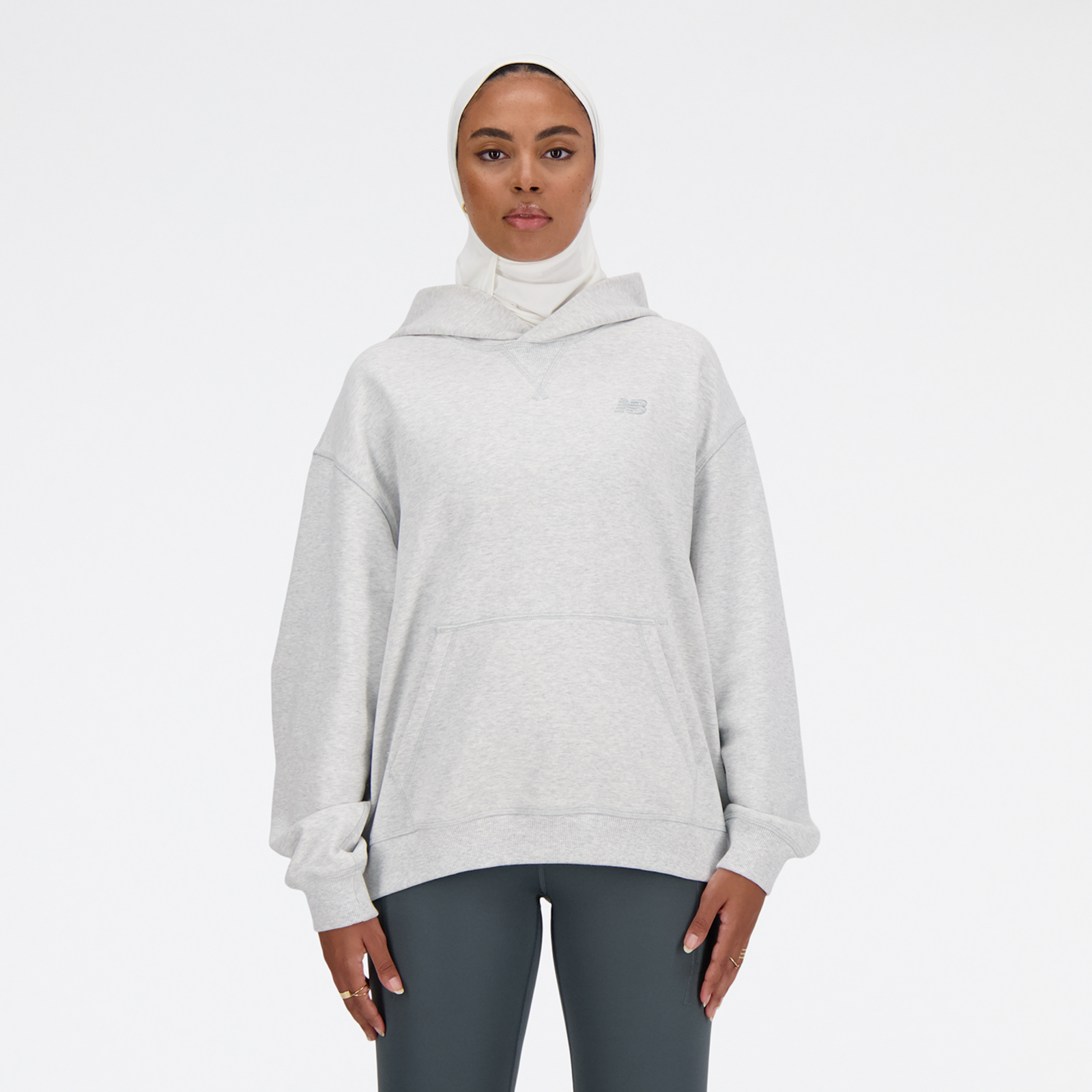 New Balance W NB Athletics French Terry Hoodie Oversized Fit Damen, ash heather, Grösse: XL