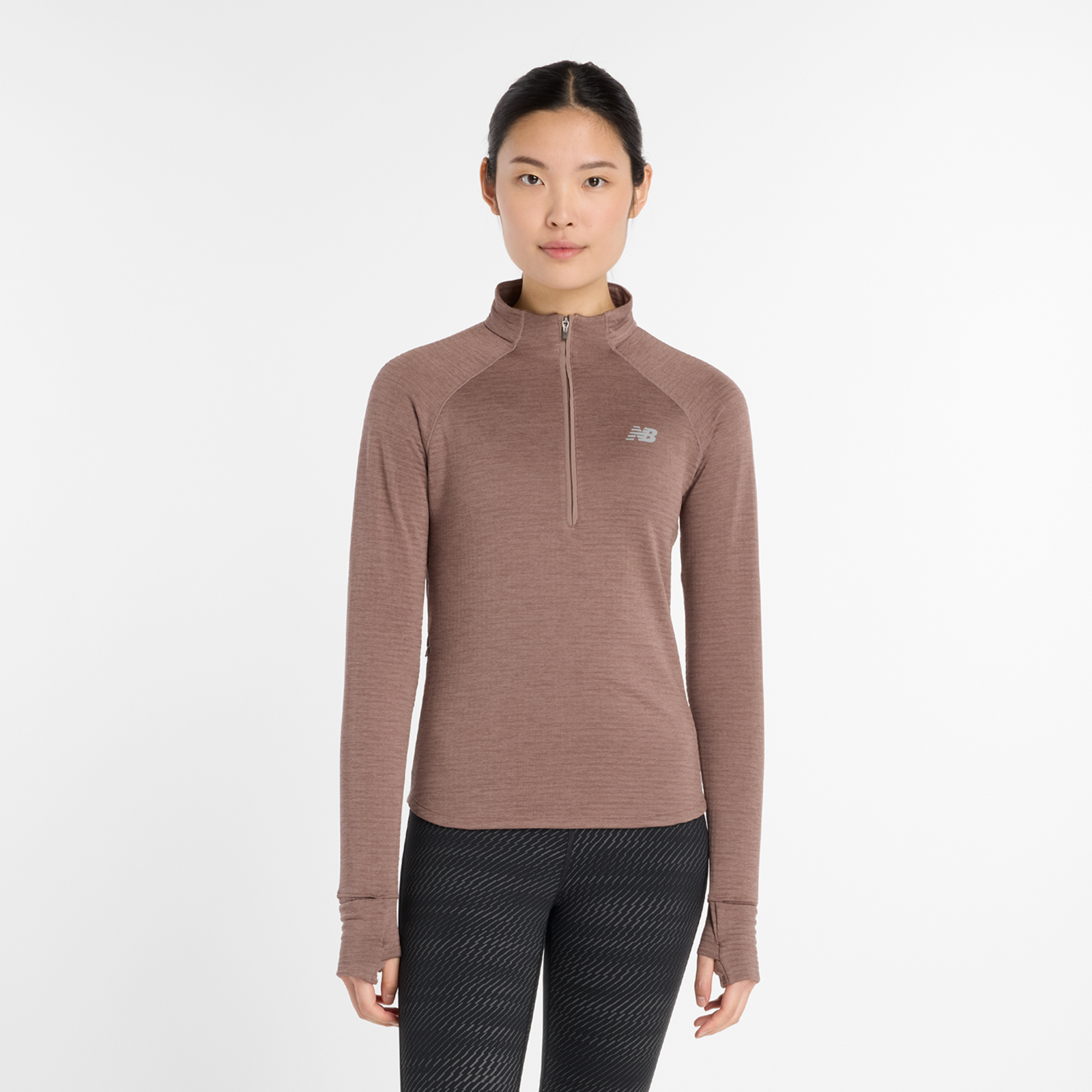 New Balance W Athletics Heat Grid Half Zip Slim Fit Damen, earth shadow heather, Grösse: S