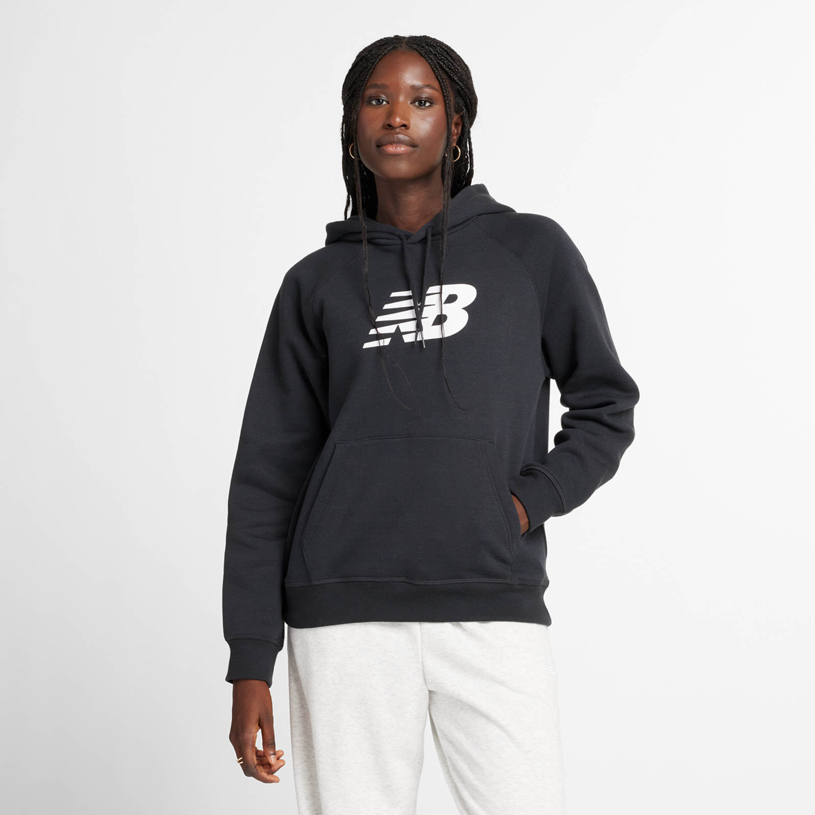 New Balance W Sport Fleece Logo Hoodie Relaxed Fit Damen, black, Grösse: XL