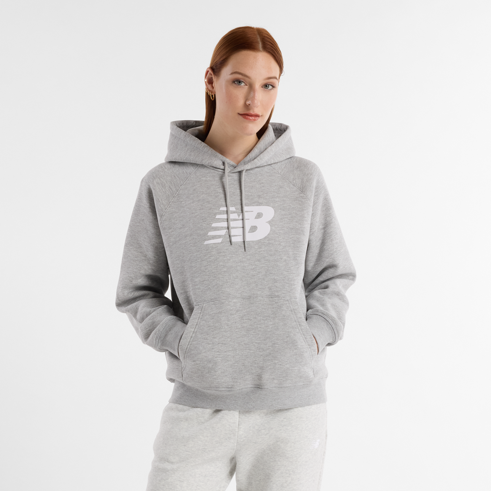 New Balance W Sport Fleece Logo Hoodie Relaxed Fit Damen, athletic grey, Grösse: L