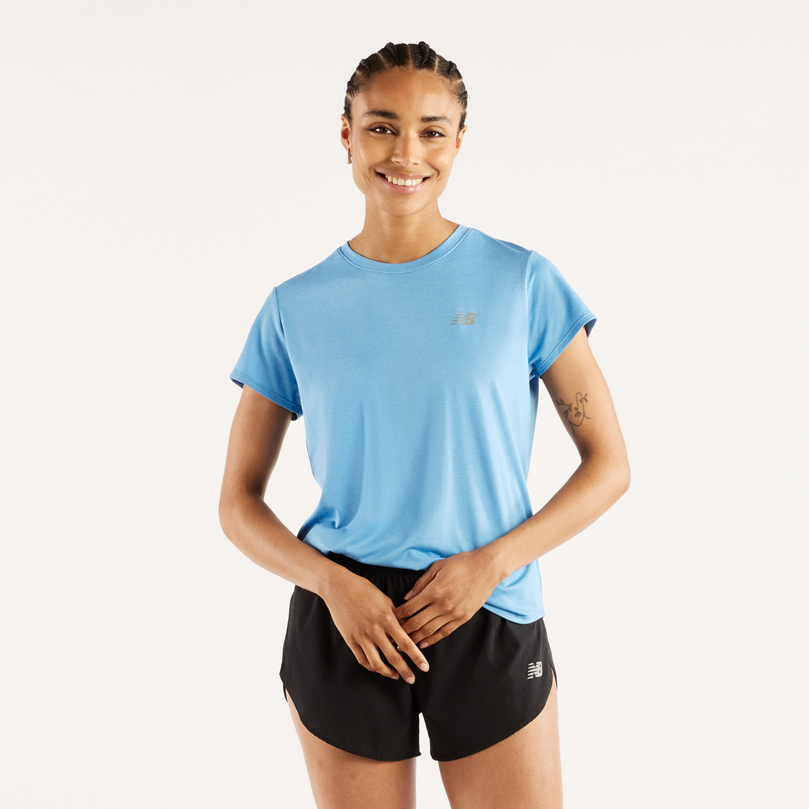 New Balance W Sport Core Heather T-Shirt Regular Fit Damen, blau, Grösse: S
