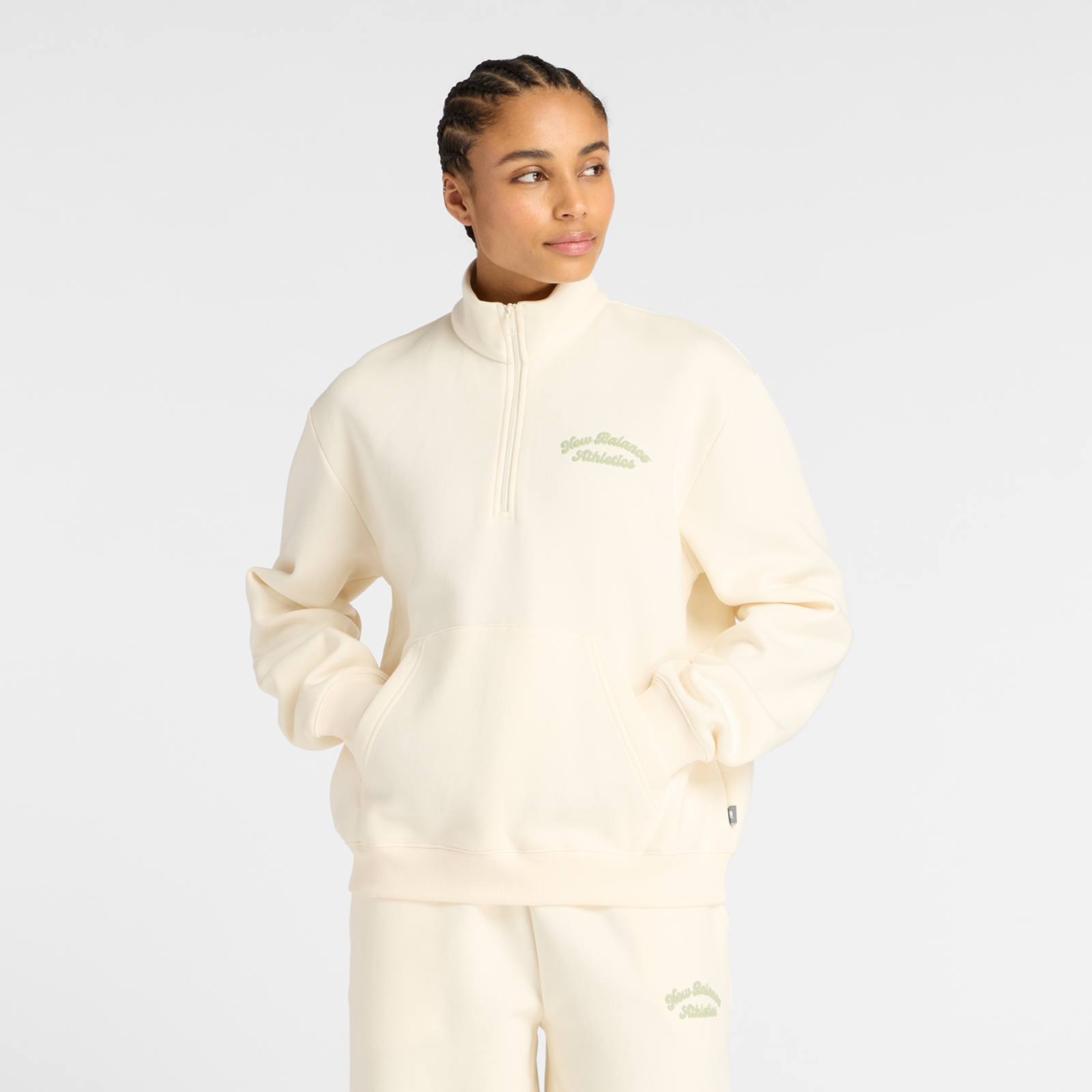 New Balance W Linear Heritage Fleece Half Zip  Damen, beige, Grösse: S