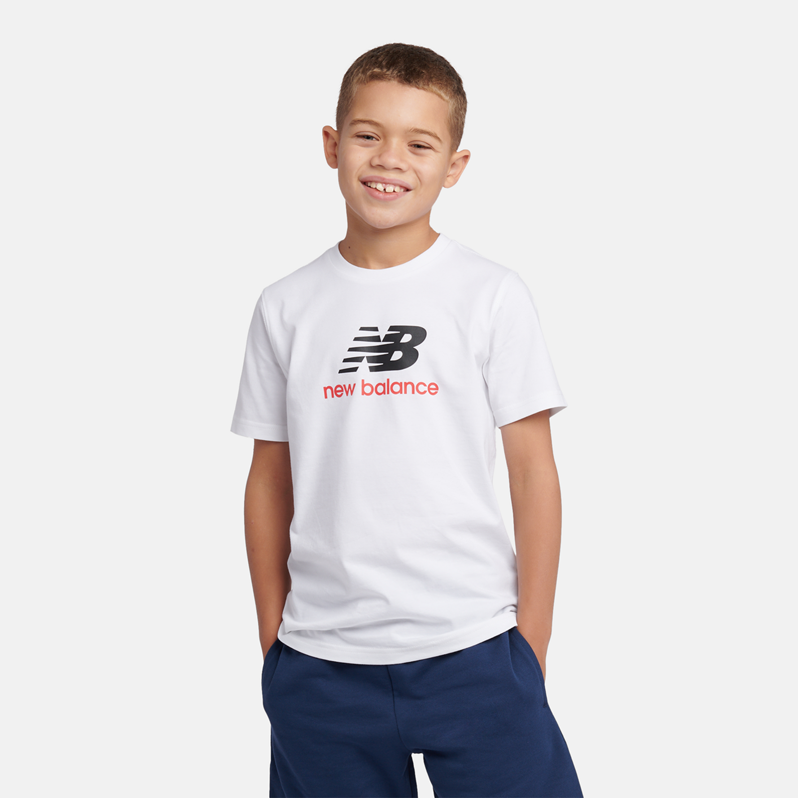 New Balance B NEW BALANCE JERSEY STACKED LOGO TEE  Jungen, bright white, Grösse: 15-16 Years