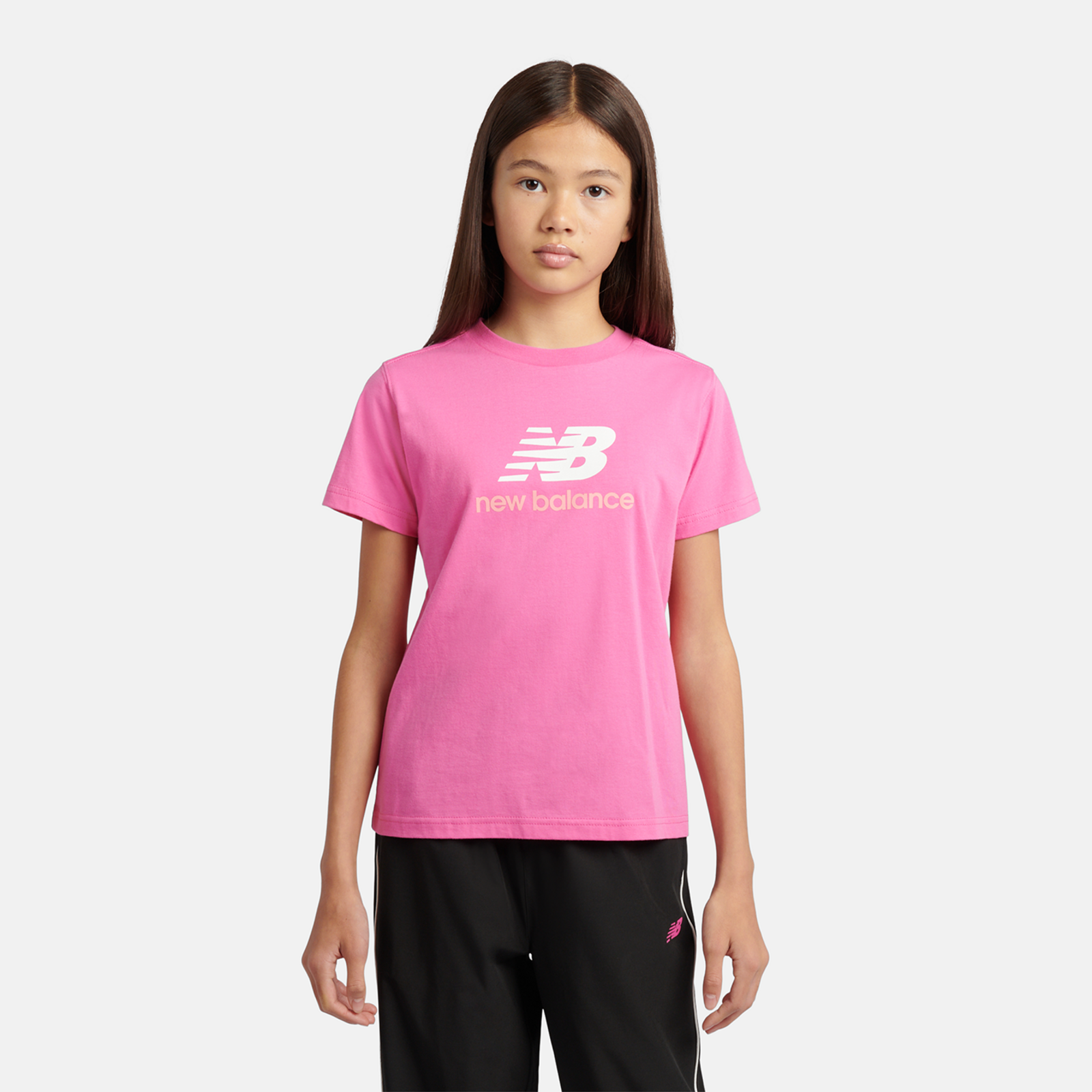 New Balance G NEW BALANCE JERSEY STACKED LOGO TEE  Mädchen, pink satin, Grösse: 15-16 Years