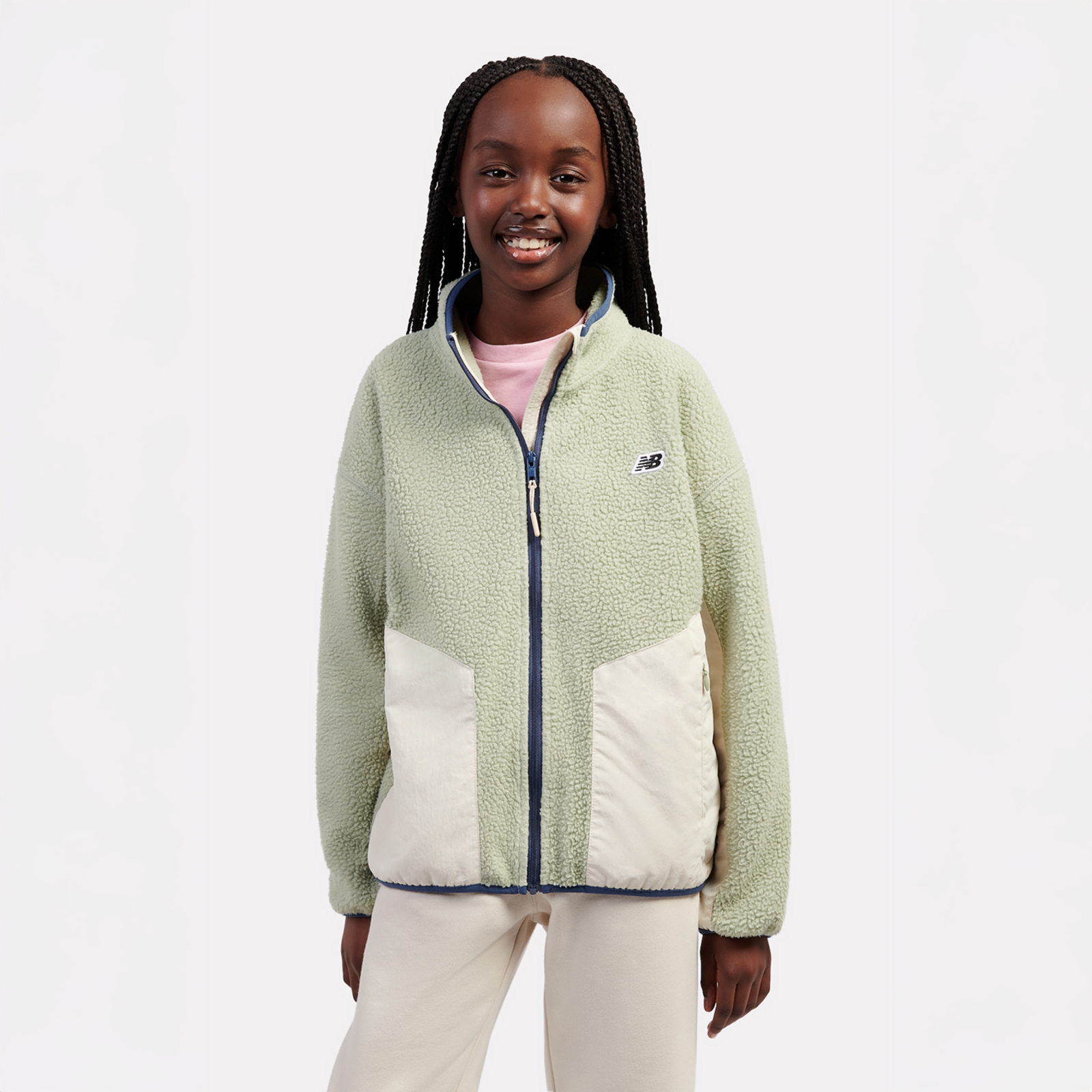 New Balance G NB PREMIUM BORG FLEECE ZIP THRU FUNNEL  Mädchen, garter snake, Grösse: 10-11 Years