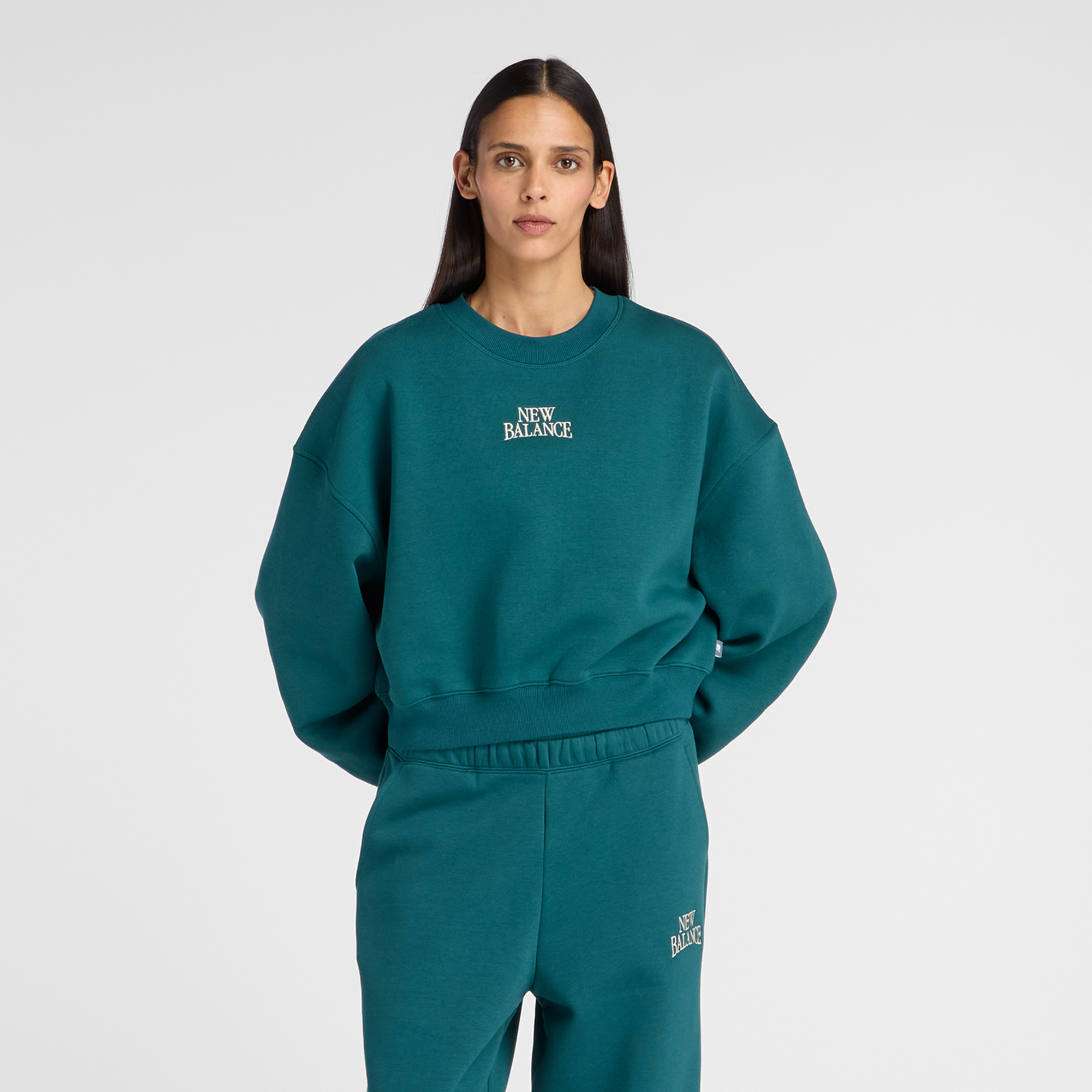 New Balance W Linear Heritage Fleece Crew  Damen, medusa green, Grösse: XS