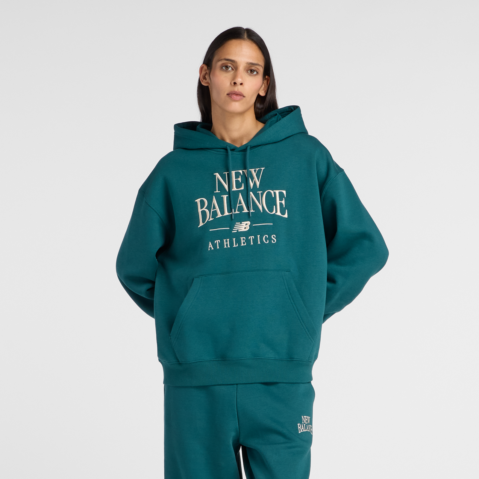New Balance W Linear Heritage Fleece Hoodie  Damen, medusa green, Grösse: XL