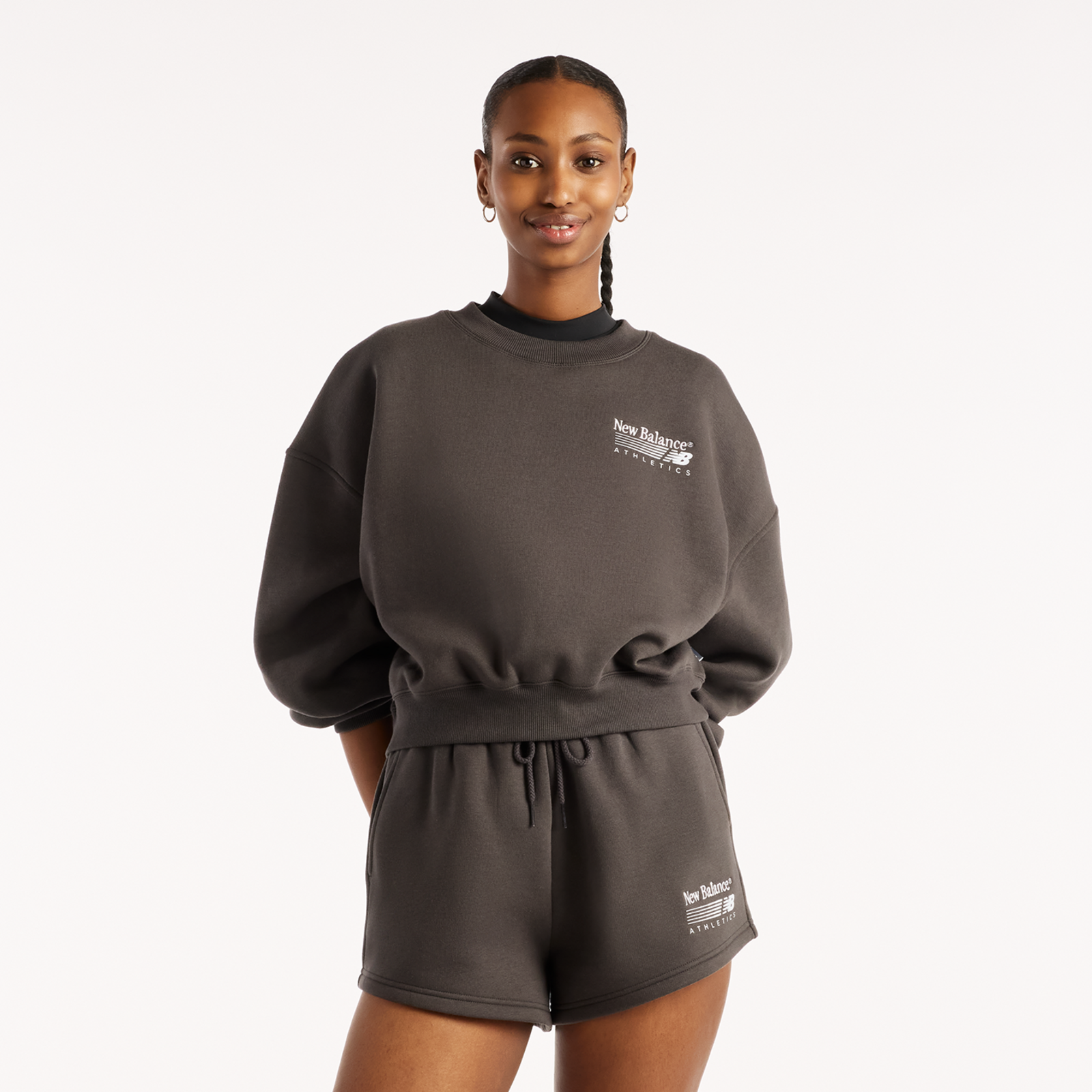 New Balance W Trackside Fleece Crew  Damen, schwarz, Grösse: L