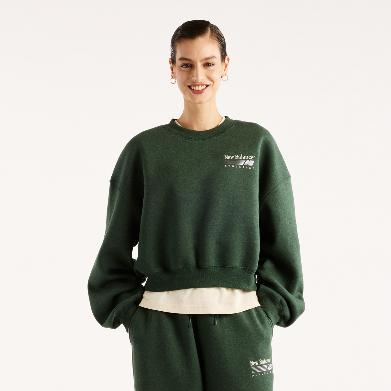 New Balance New Balance W Trackside Fleece Crew Damen, grün, Grösse: XL  Damen, grün, Grösse: XL