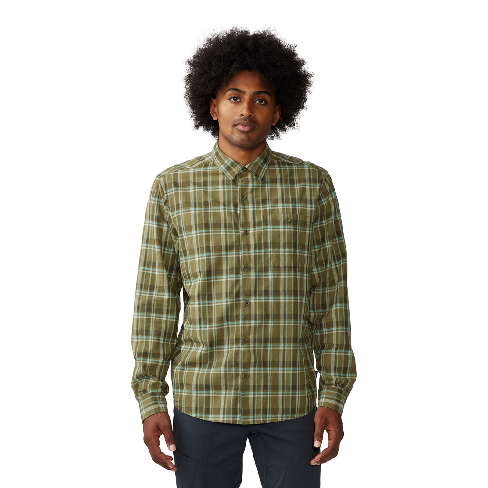 Mountain Hardwear M Big Cottonwood Langarm Shirt für Herren, Combat green trailhead plaid 353, Grösse: S