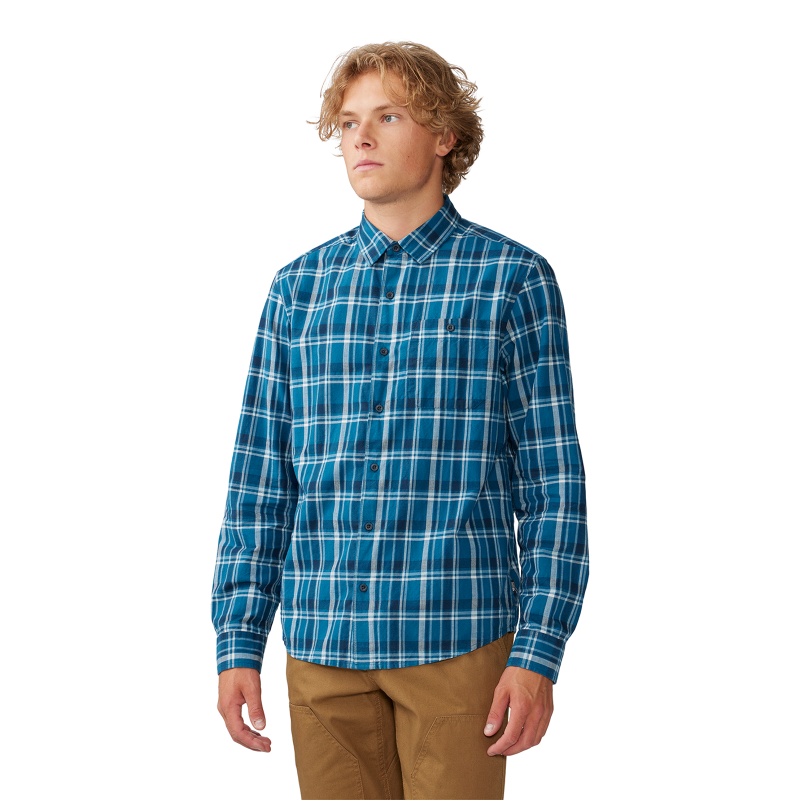 Mountain Hardwear M Big Cottonwood Langarm Shirt für Herren, Dark caspian trailhead plaid 418, Grösse: S