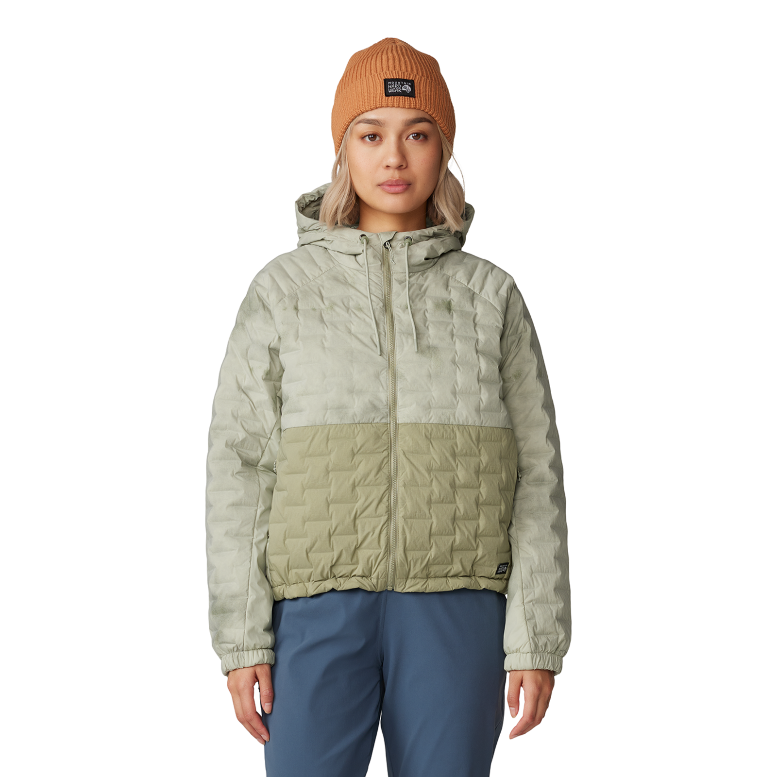 Mountain Hardwear W Stretchdown™ Light Full Zip Hoody, White sage vapors print, mantis green 341, Grösse: M