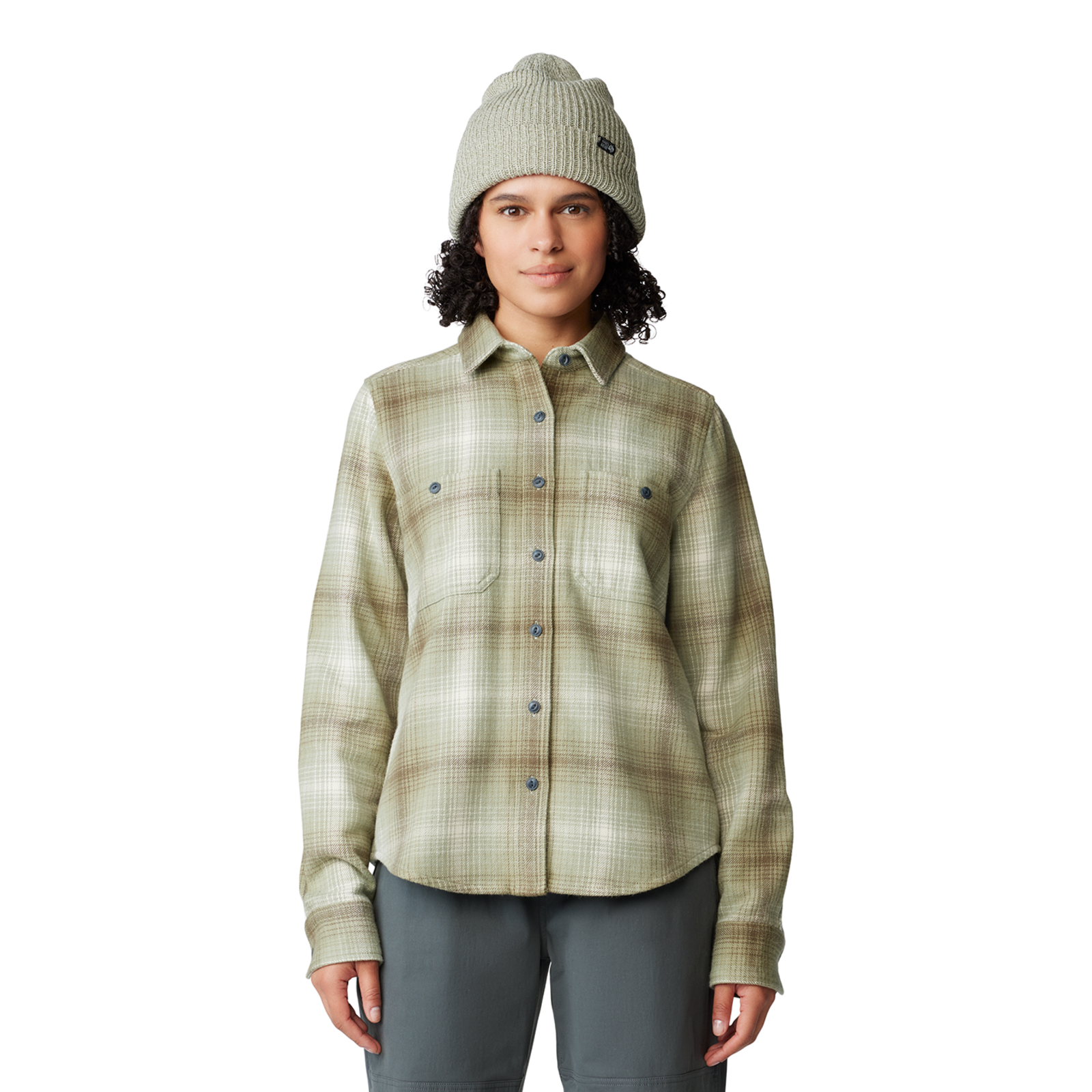 Mountain Hardwear W Plusher™ Long Sleeve Shirt, White sage ombre buffalo check 342, Grösse: L
