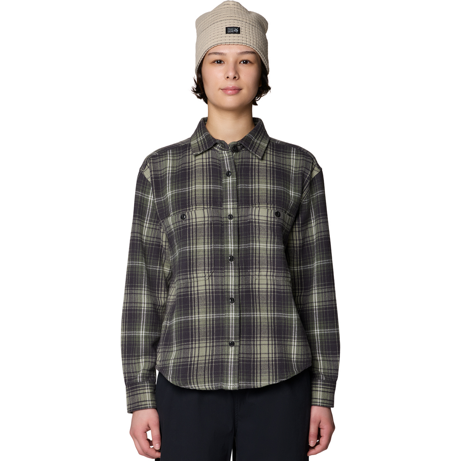 Image of Mountain Hardwear W Plusher™ Relaxed Long Sleeve Flannel, Grit grey shelter plaid 041, Grösse: L